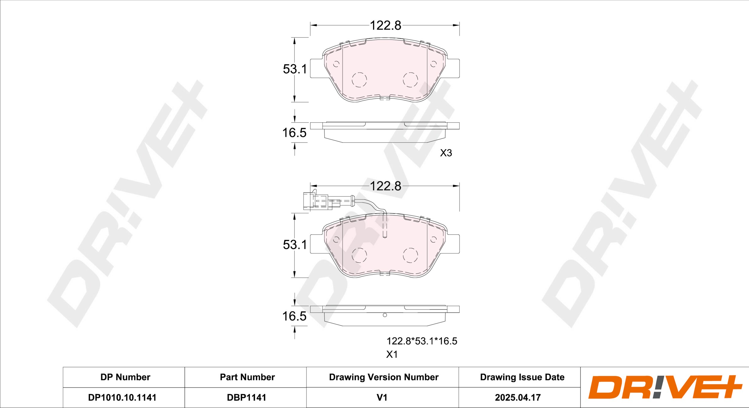 DR!VE+ Bremseklodser dp1010101141 foraksel for PEUGEOT FIAT LANCIA ABARTH