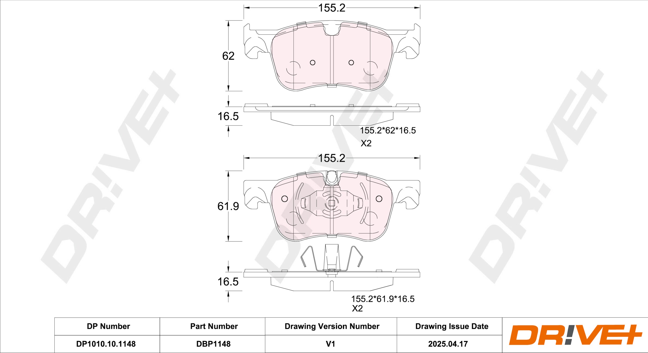 DR!VE+ Bremseklodser dp1010101148 foraksel for VAUXHALL CITROËN TOYOTA