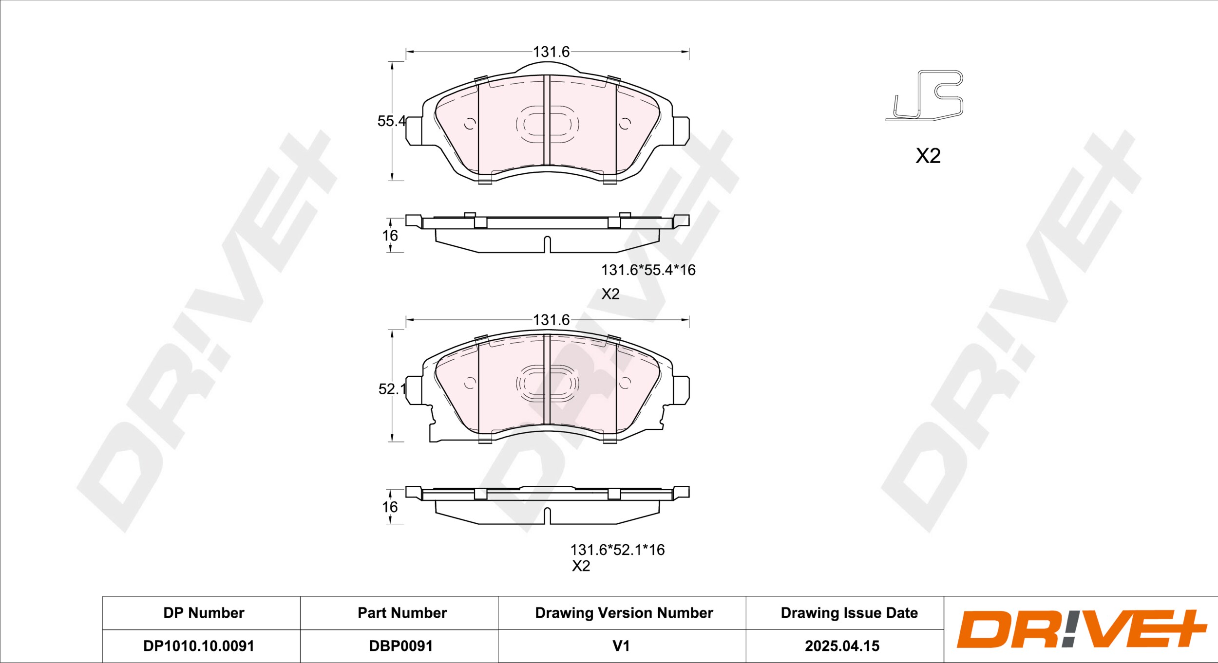 DR!VE+ Bremseklodser dp1010100091 foraksel for VAUXHALL OPEL