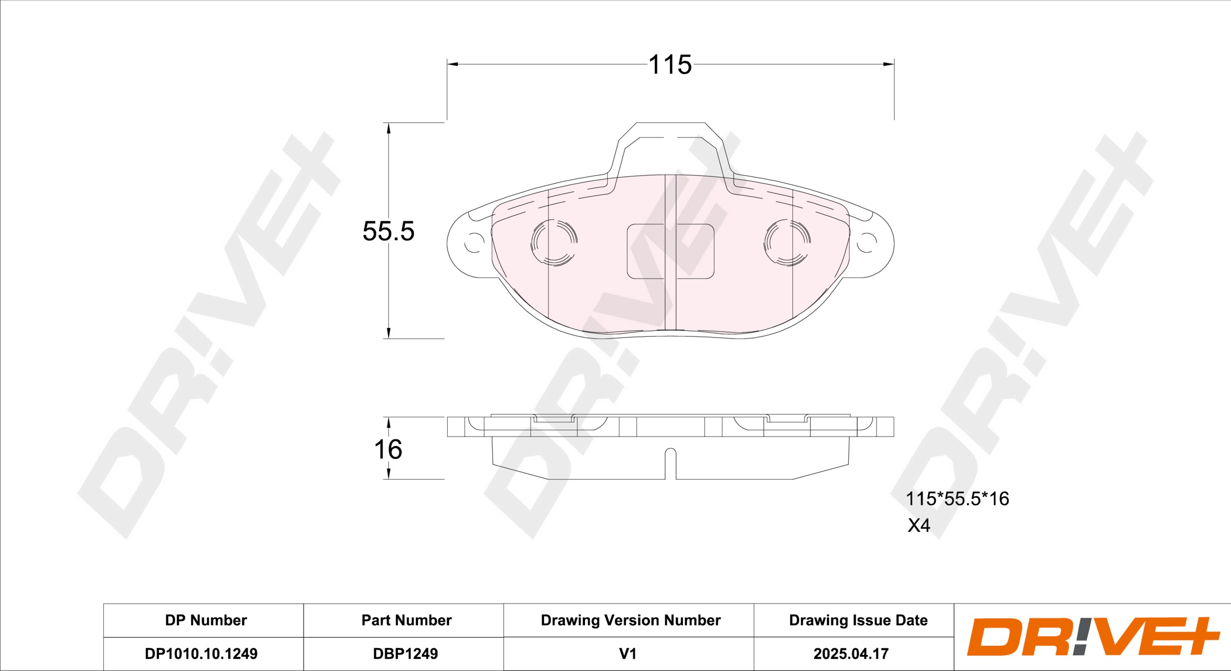 DR!VE+ Bremseklodser dp1010101249 foraksel for FORD FIAT LANCIA