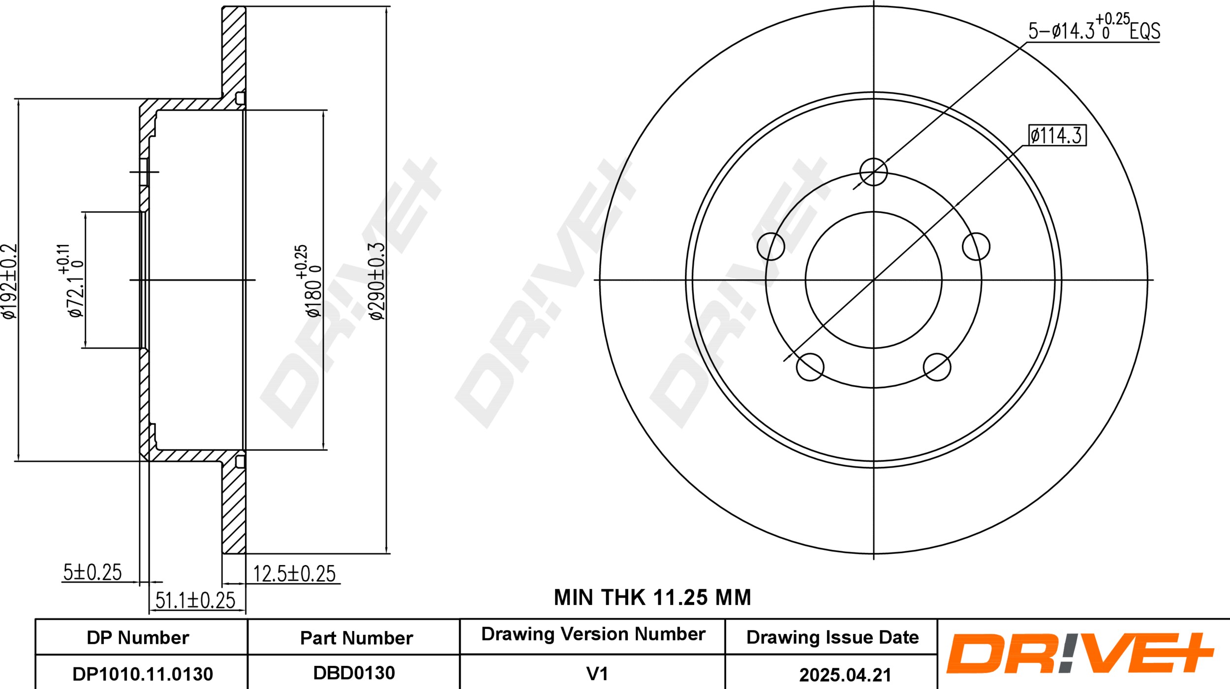 DR!VE+ Bremseskive dp1010110130 bagaksel fuld 290mm 12mm for DODGE CHRYSLER JEEP