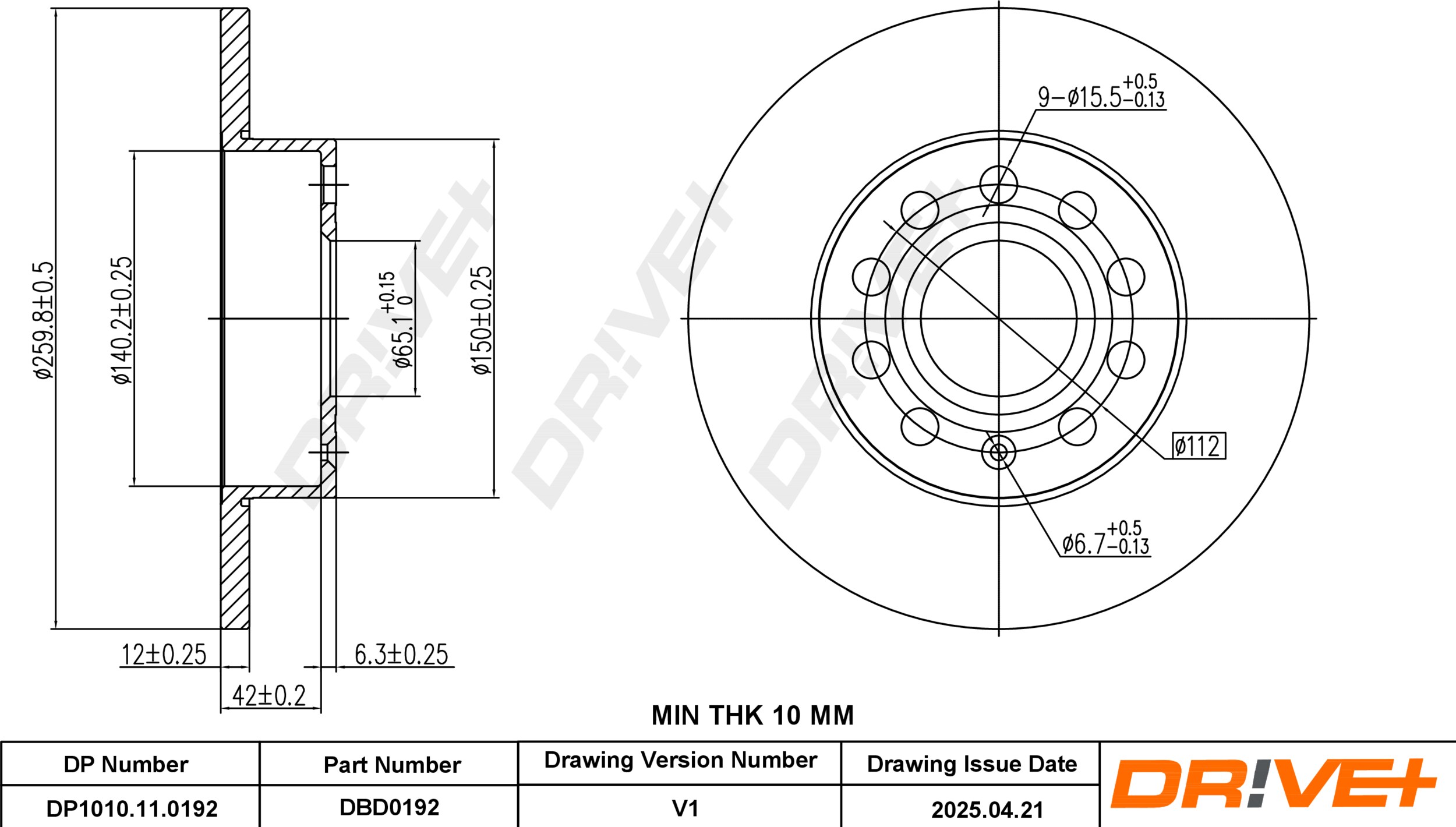 DR!VE+ Bremseskive dp1010110192 bagaksel fuld 256mm 12mm for SKODA (SVW) VW VW (FAW)