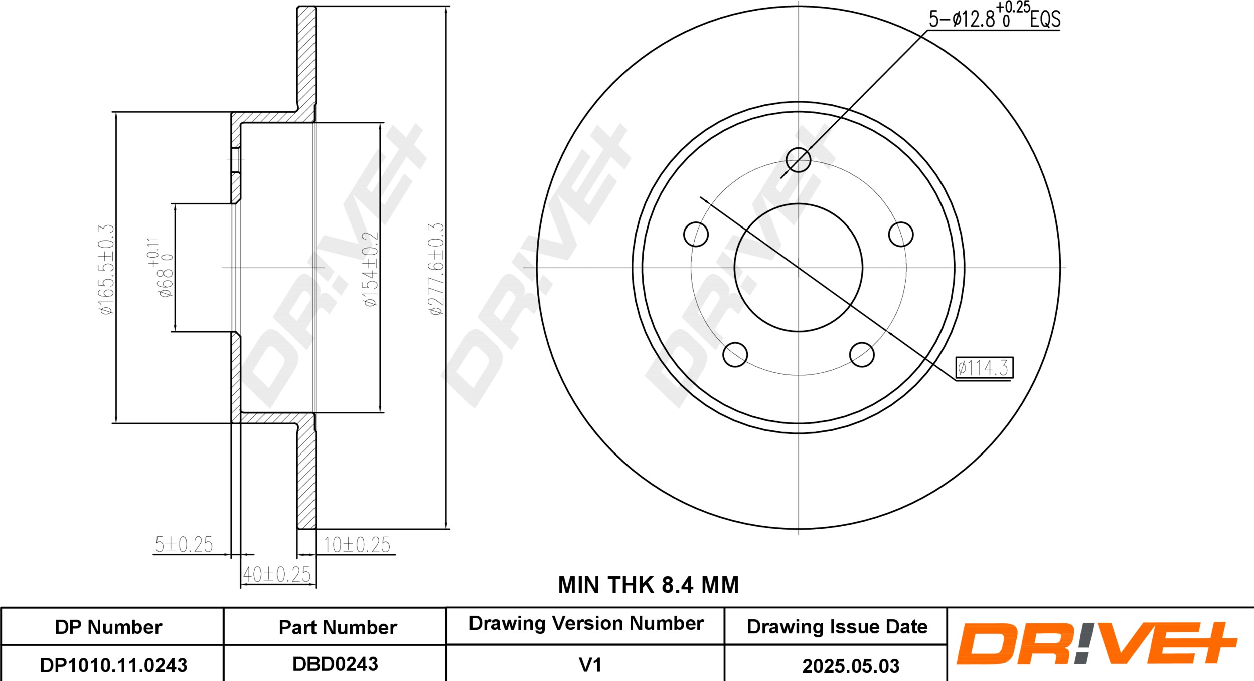 DR!VE+ Bremseskive dp1010110243 bagaksel fuld 278mm 10mm for NISSAN
