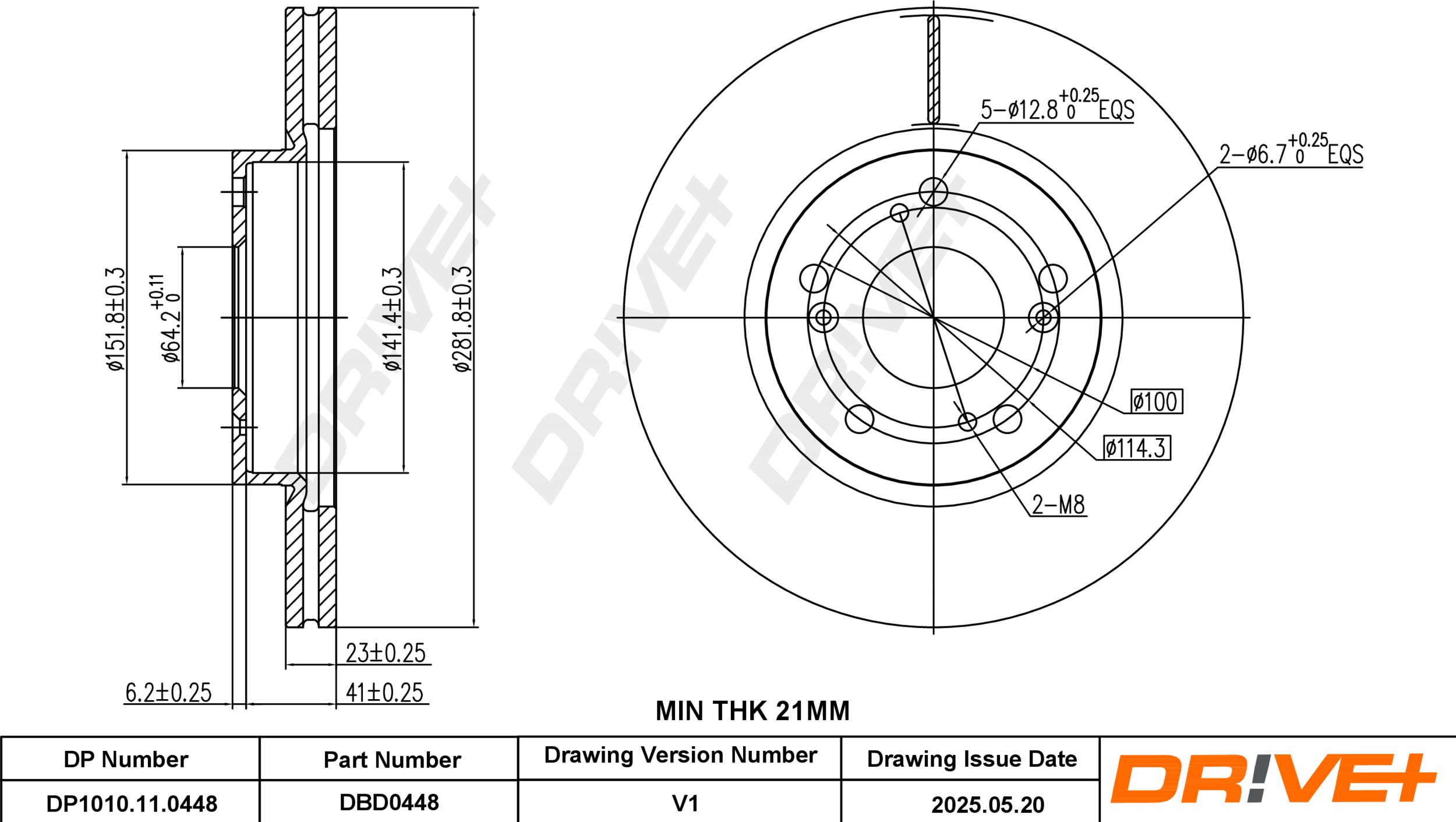 DR!VE+ Bremseskive dp1010110448 foraksel ventileret 282mm 23mm for BYD HONDA HONDA (GAC) GREAT WALL