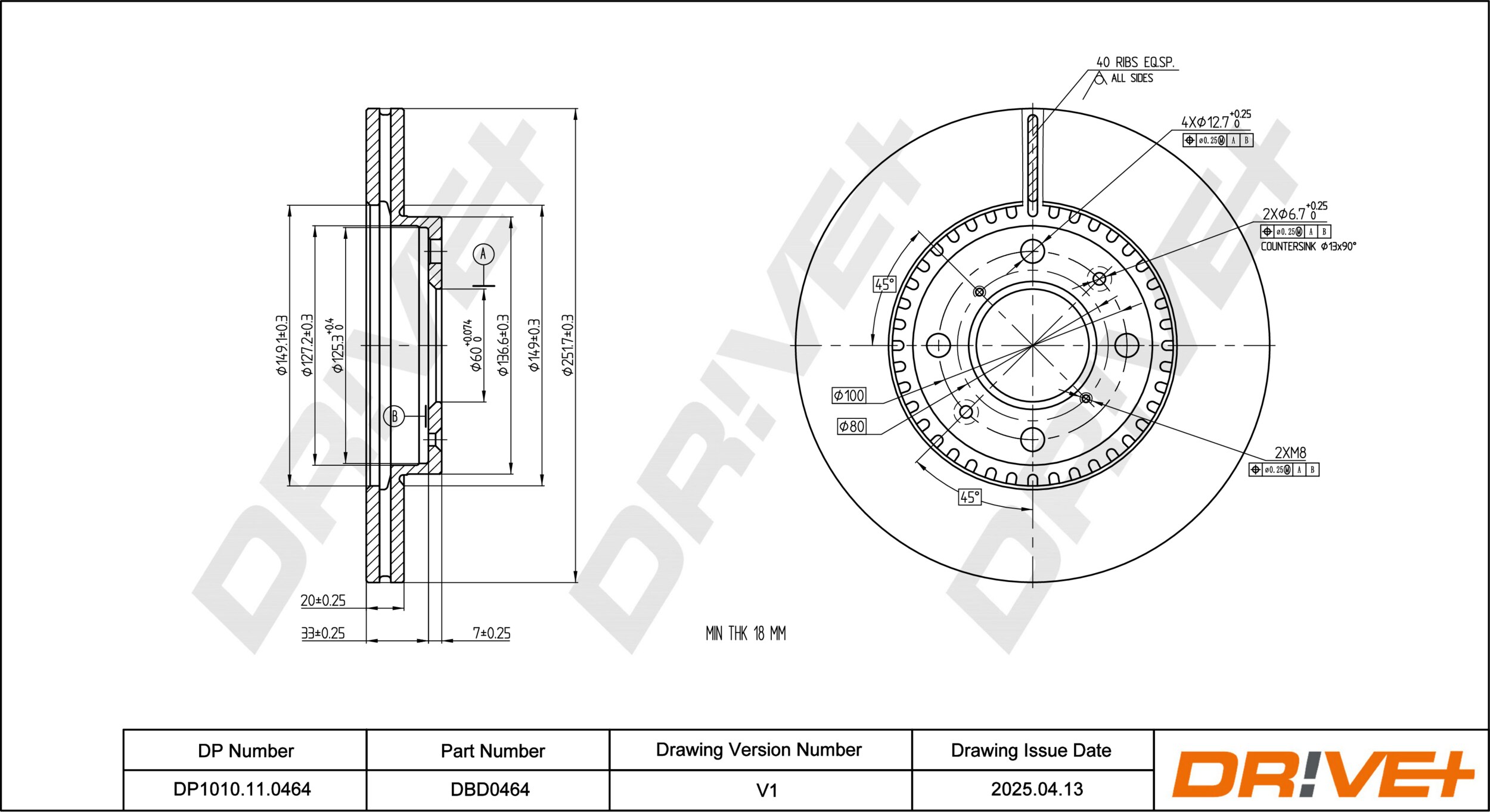 DR!VE+ Bremseskive dp1010110464 foraksel ventileret 252mm 20mm for VAUXHALL OPEL SUZUKI