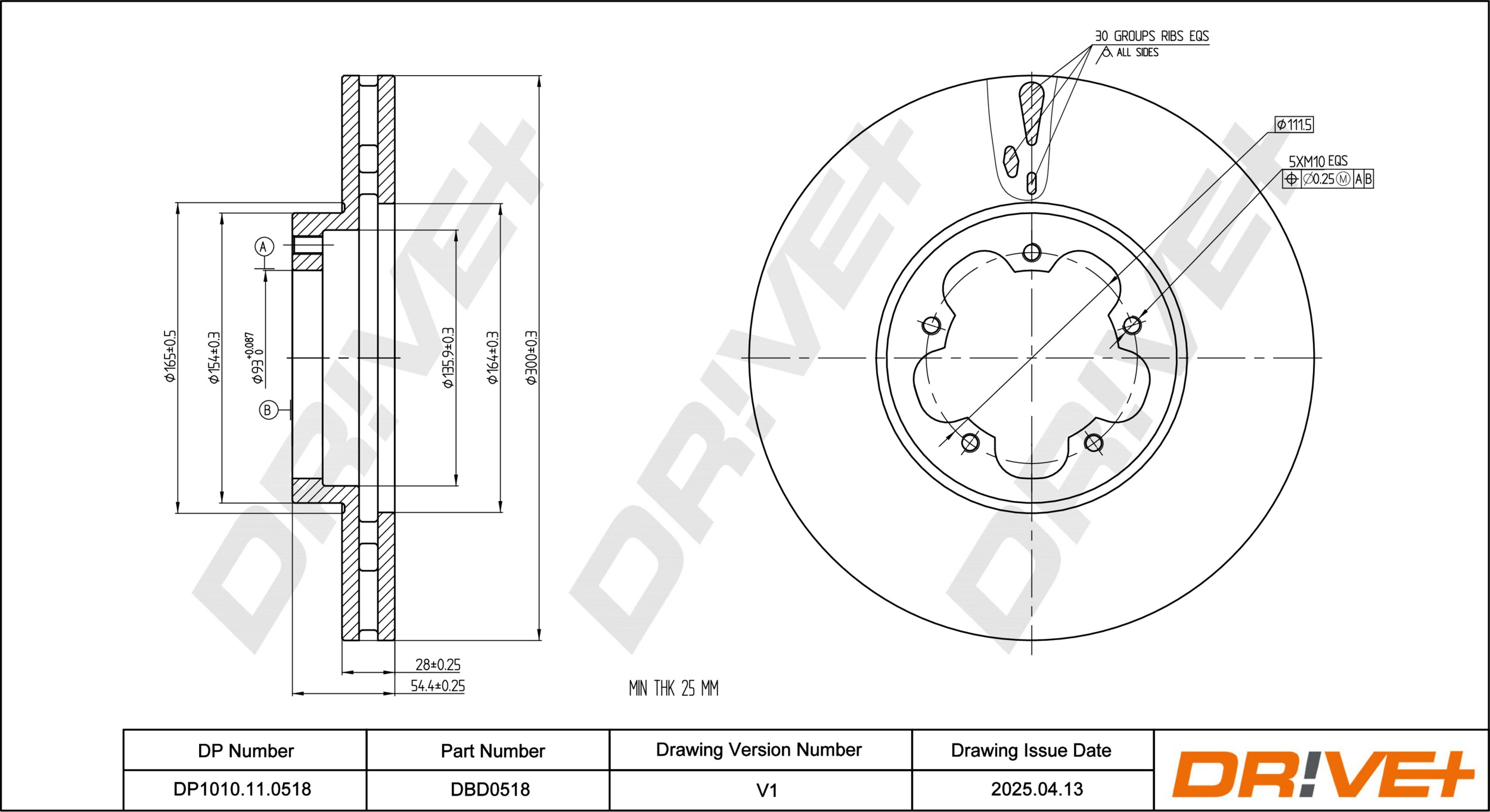 DR!VE+ Bremseskive dp1010110518 foraksel ventileret 300mm 28mm for FORD