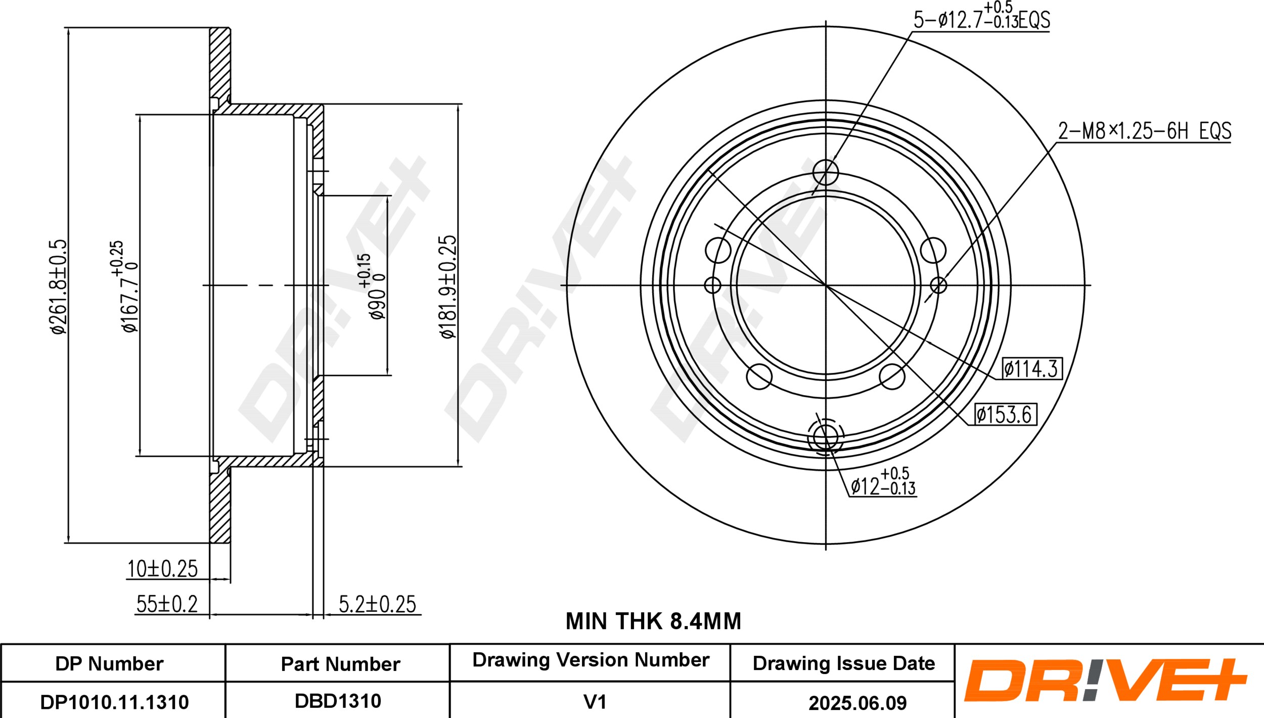 DR!VE+ Bremseskive dp1010111310 bagaksel fuld 262mm 10mm for MITSUBISHI