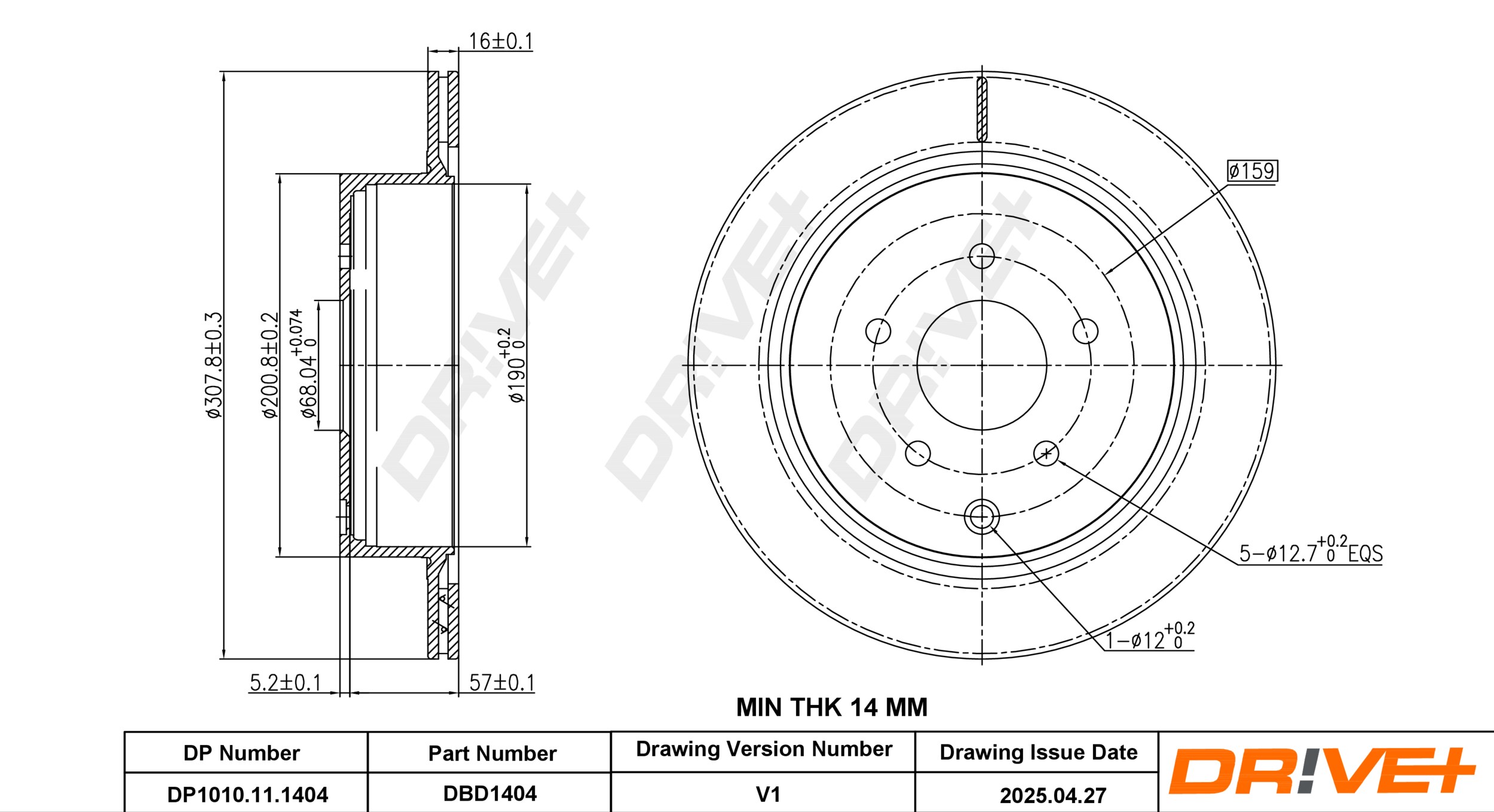 DR!VE+ Bremseskive dp1010111404 bagaksel ventileret 308mm 16mm for INFINITI NISSAN INFINITI (DFAC)