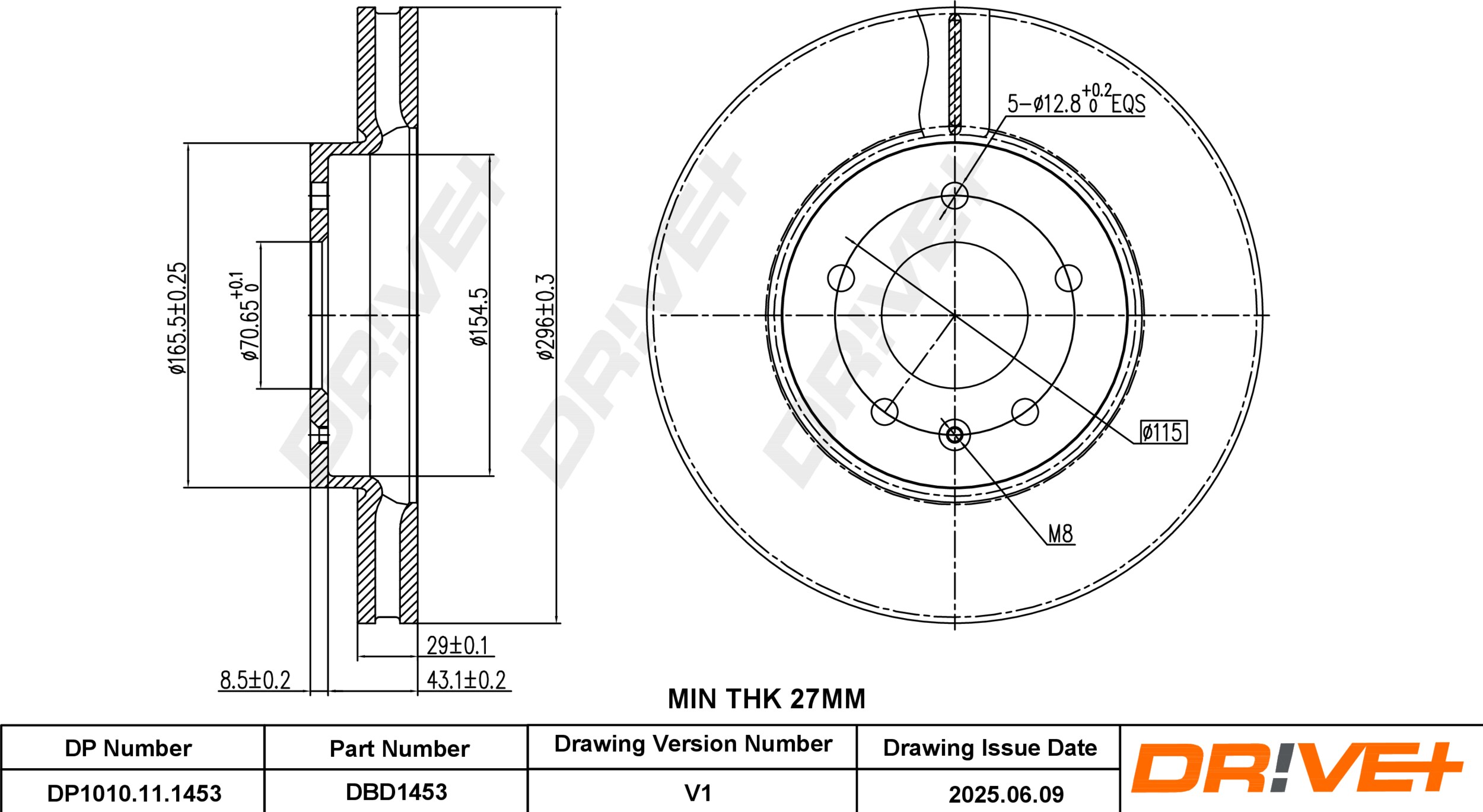 DR!VE+ Bremseskive dp1010111453 foraksel ventileret 296mm 29mm for CHEVROLET CHEVROLET (SGM) OPEL SUZUKI