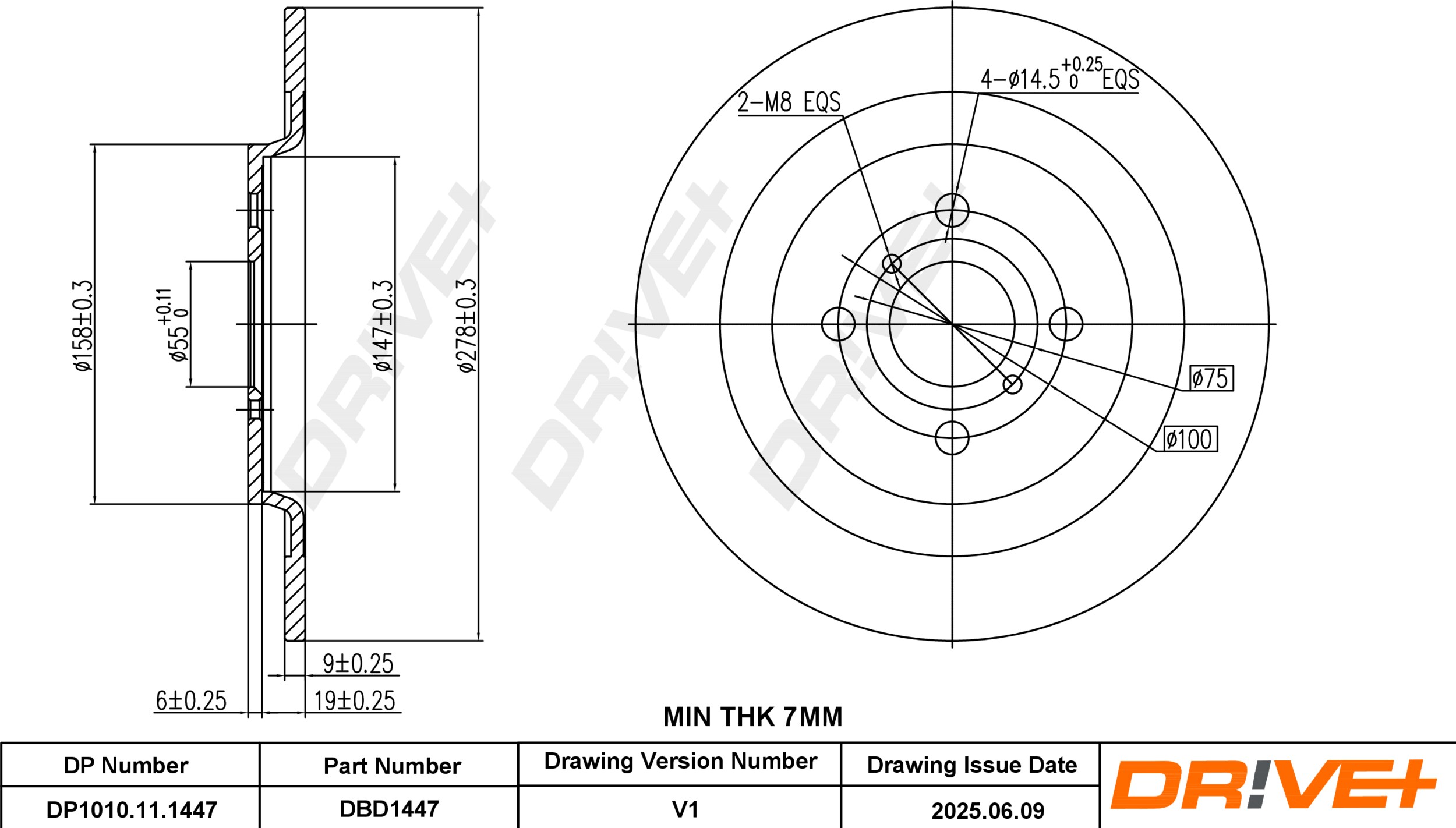 DR!VE+ Bremseskive dp1010111447 bagaksel fuld 278mm 9mm for DAIHATSU TOYOTA