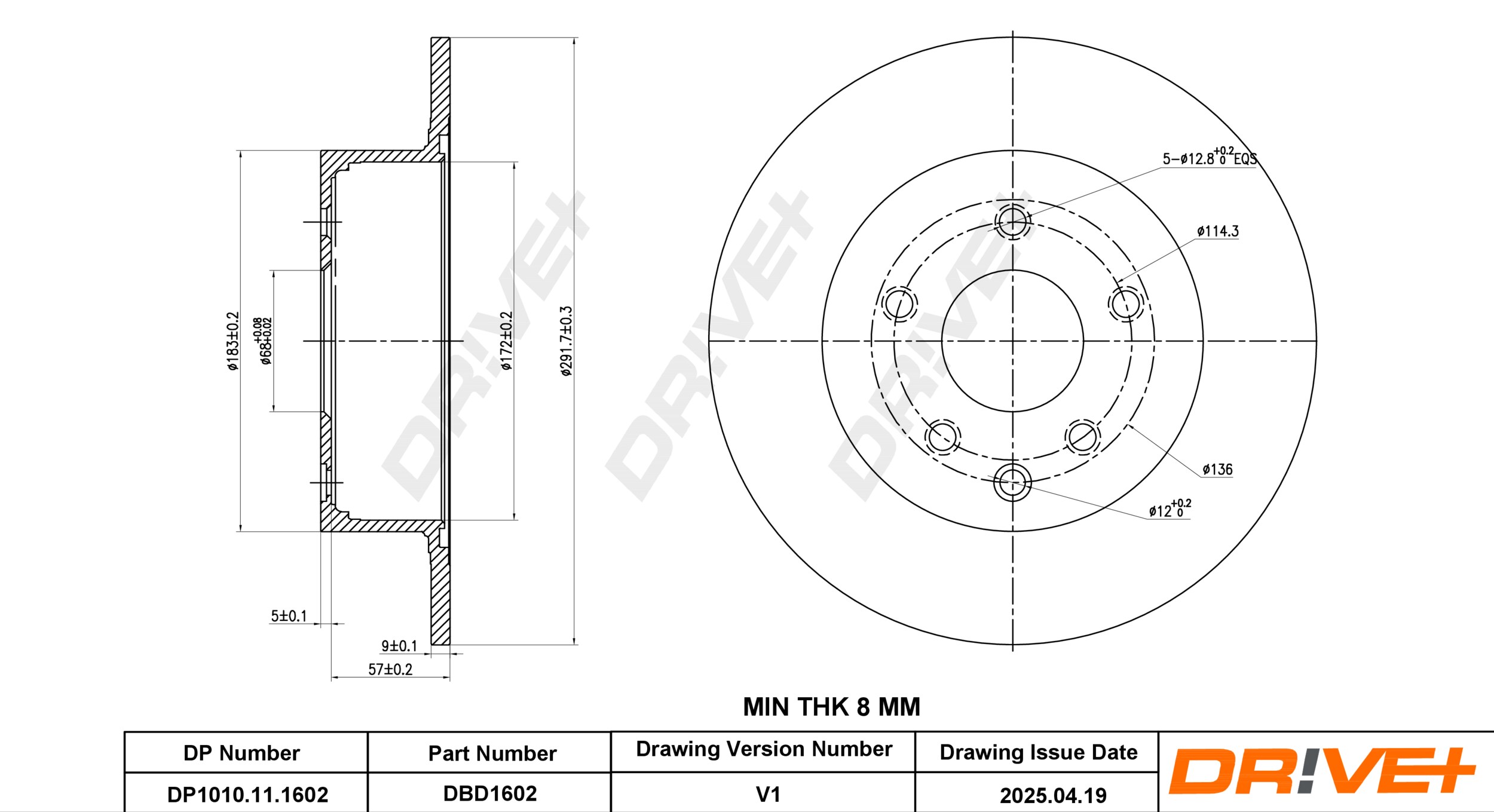 DR!VE+ Bremseskive dp1010111602 bagaksel fuld 292mm 9mm for DONGFENG INFINITI NISSAN NISSAN (DFAC)