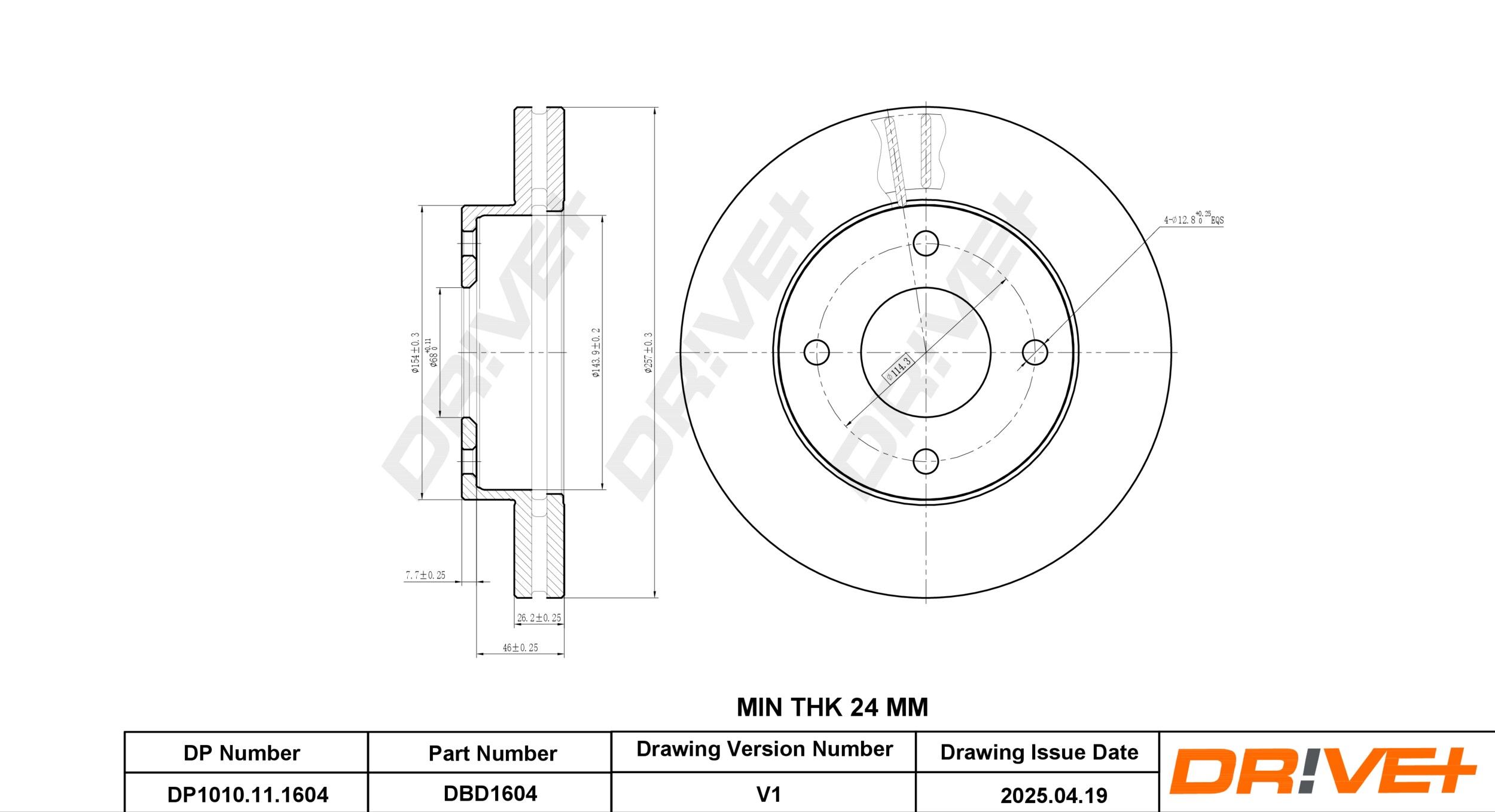 DR!VE+ Bremseskive dp1010111604 foraksel ventileret 257mm 26mm for NISSAN