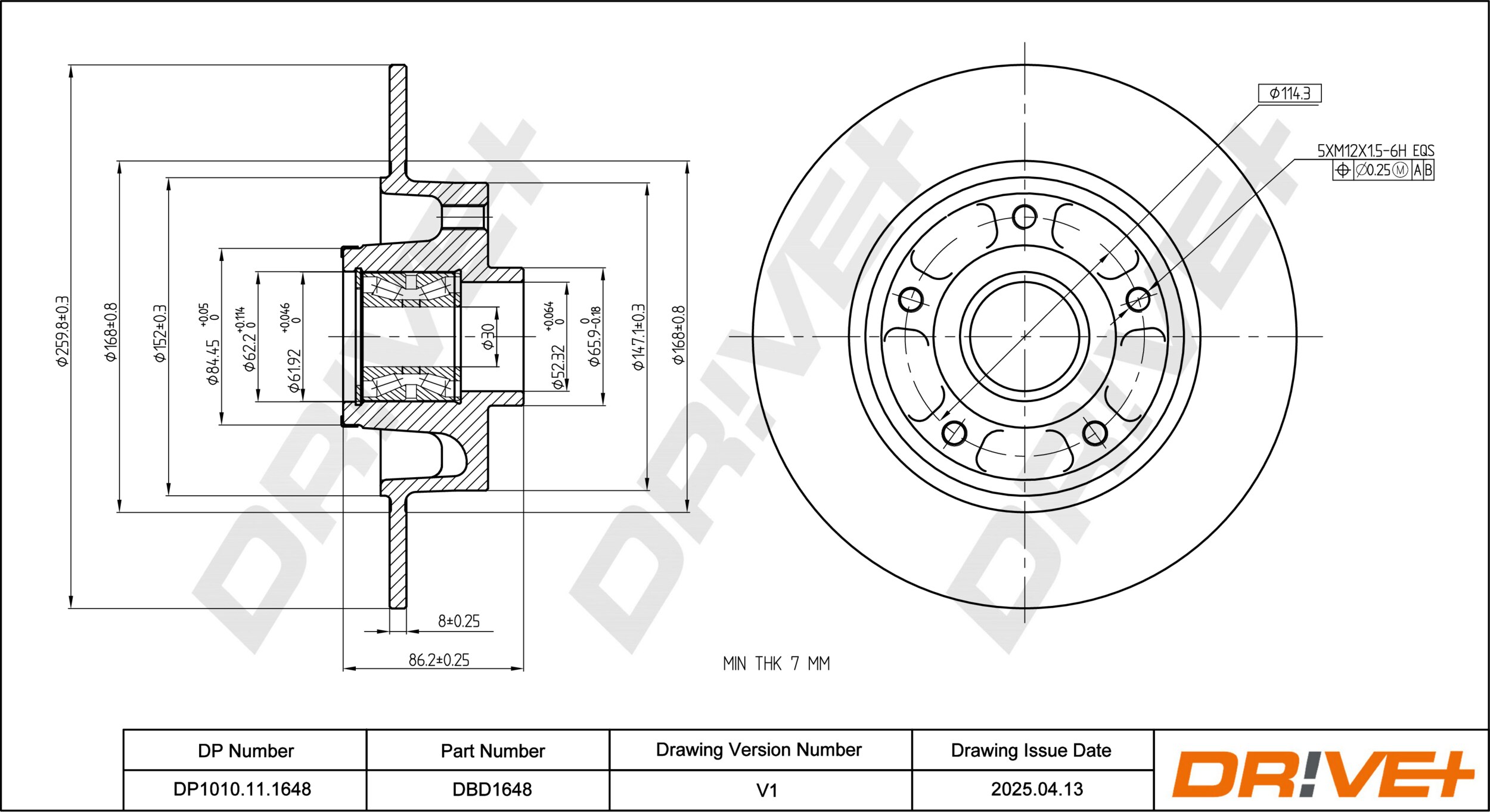DR!VE+ Bremseskive dp1010111648 bagaksel fuld 260mm 8mm for RENAULT