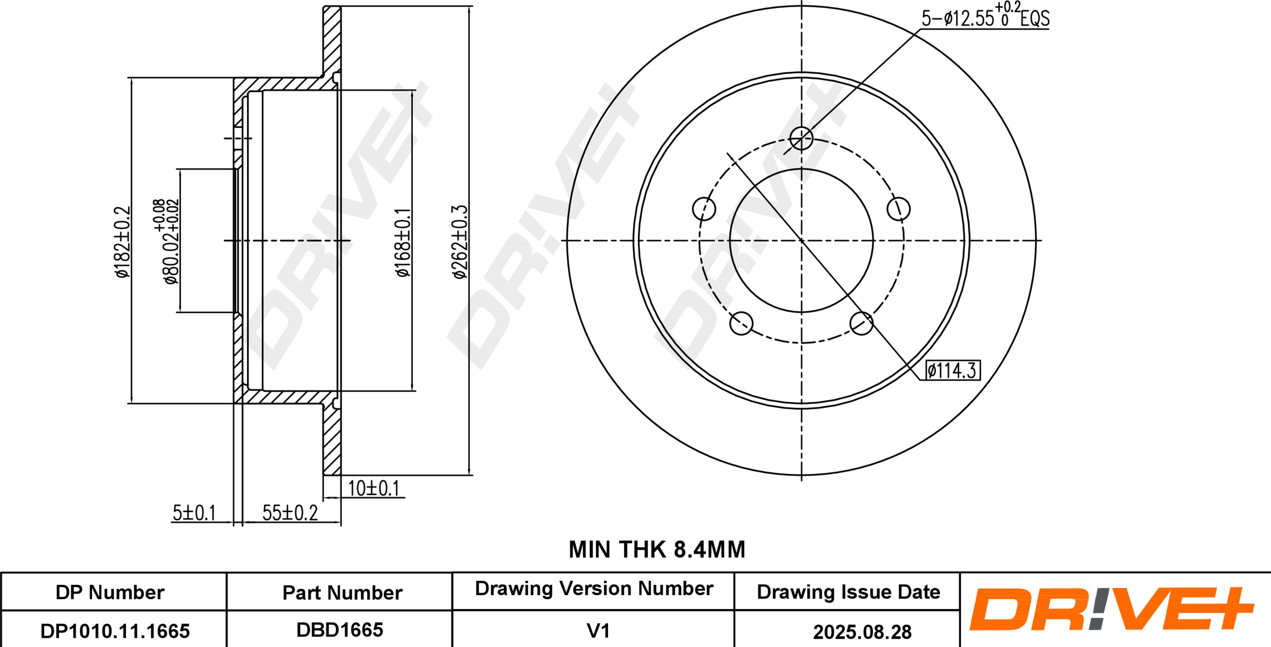 DR!VE+ Bremseskive dp1010111665 bagaksel fuld 262mm 10mm for MITSUBISHI DONGNAN (SOUEAST)
