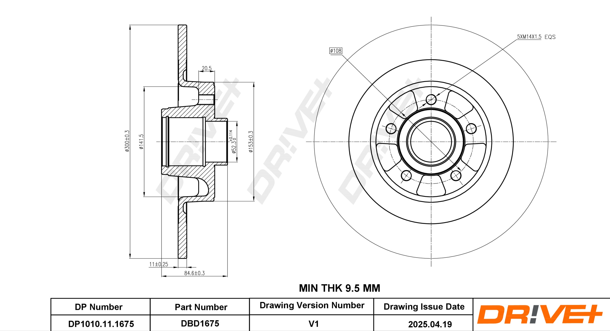 DR!VE+ Bremseskive dp1010111675 bagaksel fuld 300mm 11mm for RENAULT