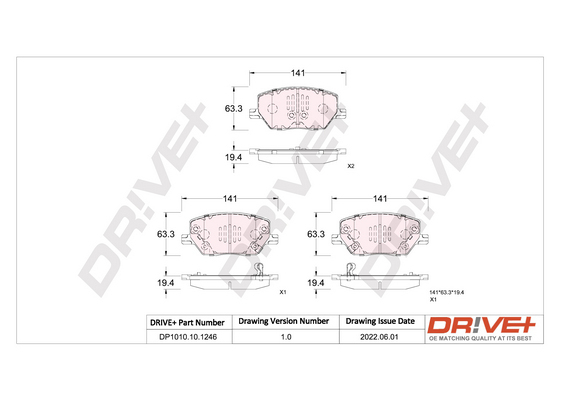 DR!VE+ Bremseklodser dp1010101246 foraksel for JEEP FIAT ALFA ROMEO
