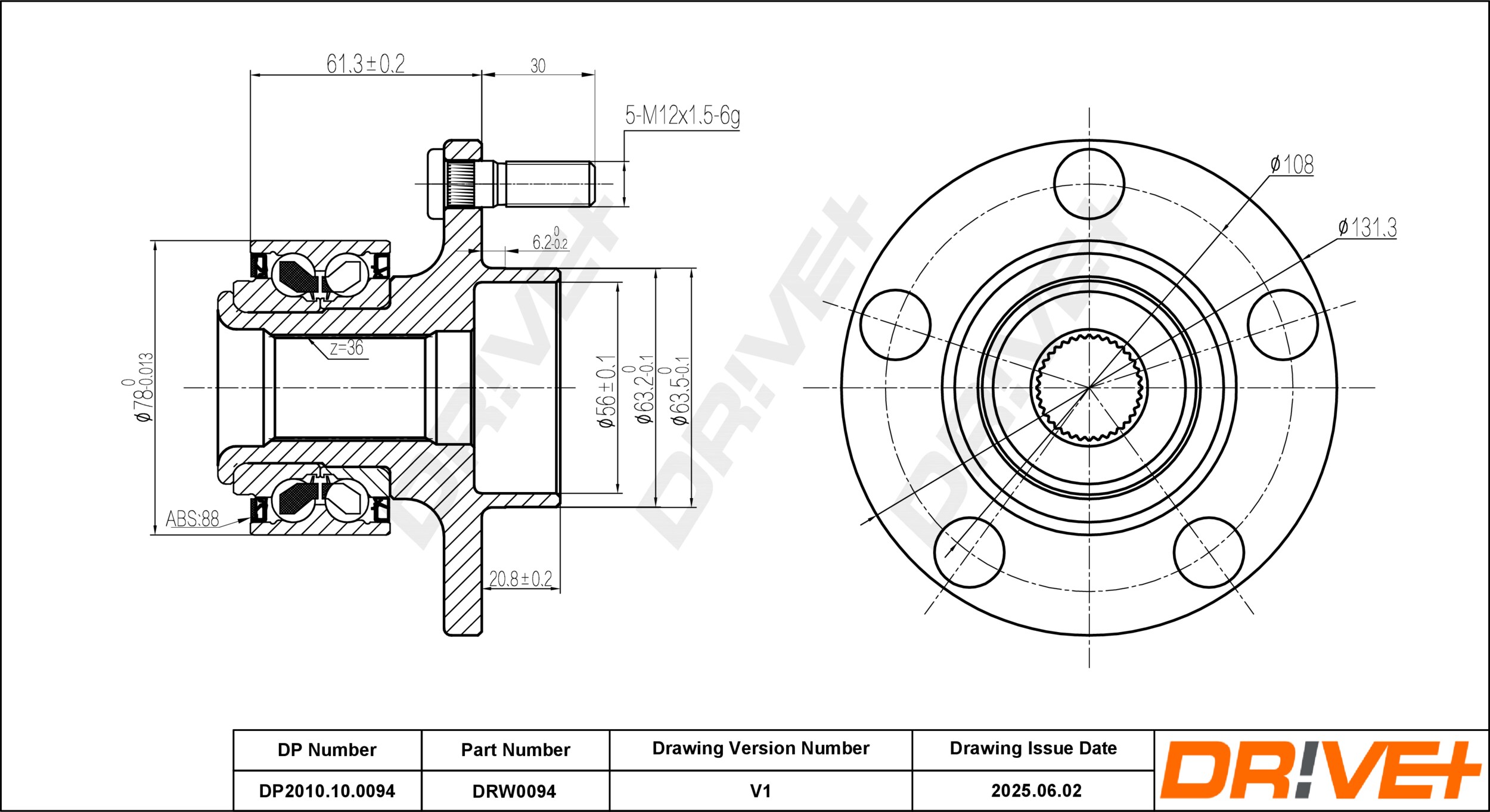 DR!VE+ Hjullejesæt dp2010100094 foraksel for FORD FORD (CHANGAN)