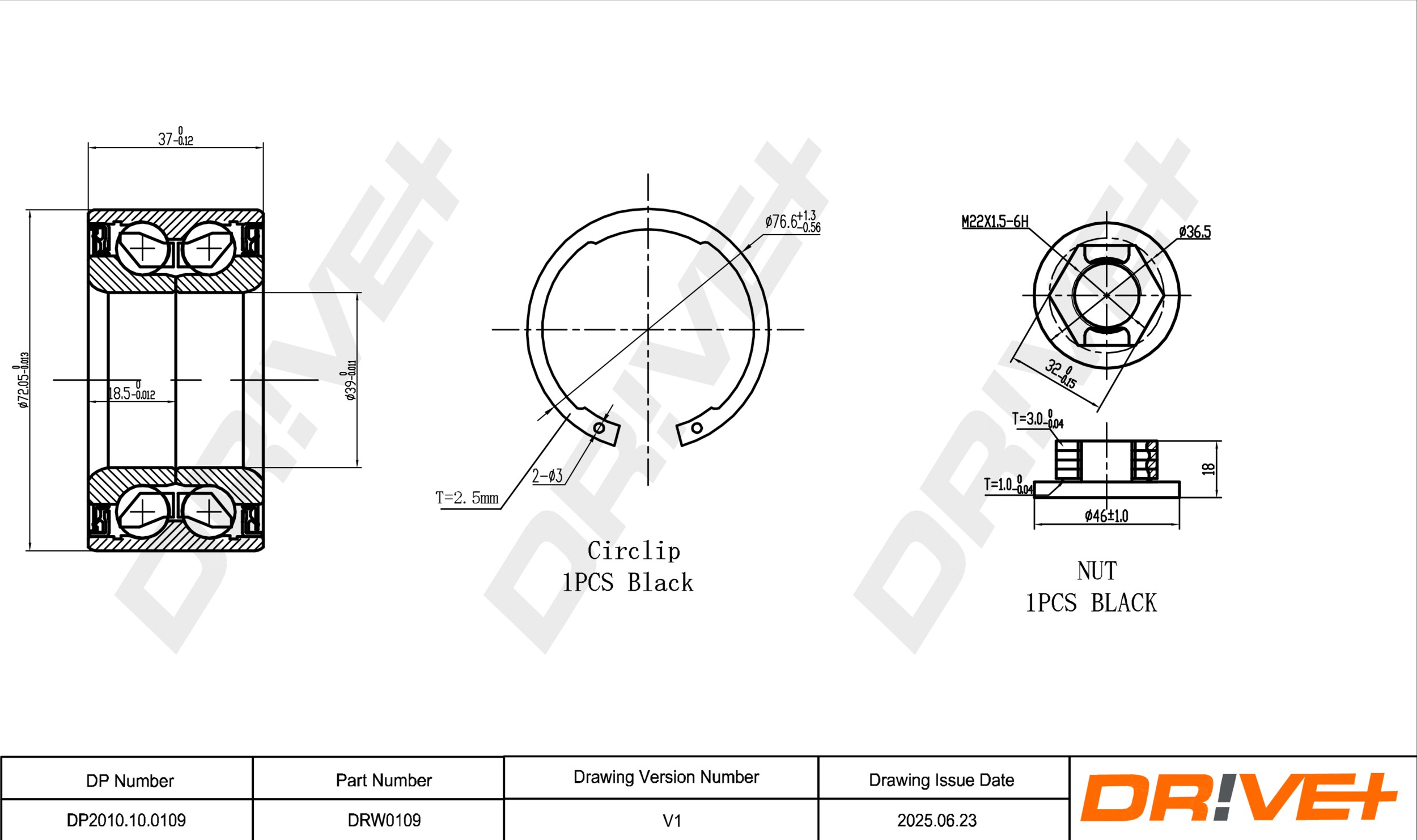 DR!VE+ Hjullejesæt dp2010100109 foraksel for FORD MAZDA MAZDA (CHANGAN) FORD (CHANGAN)