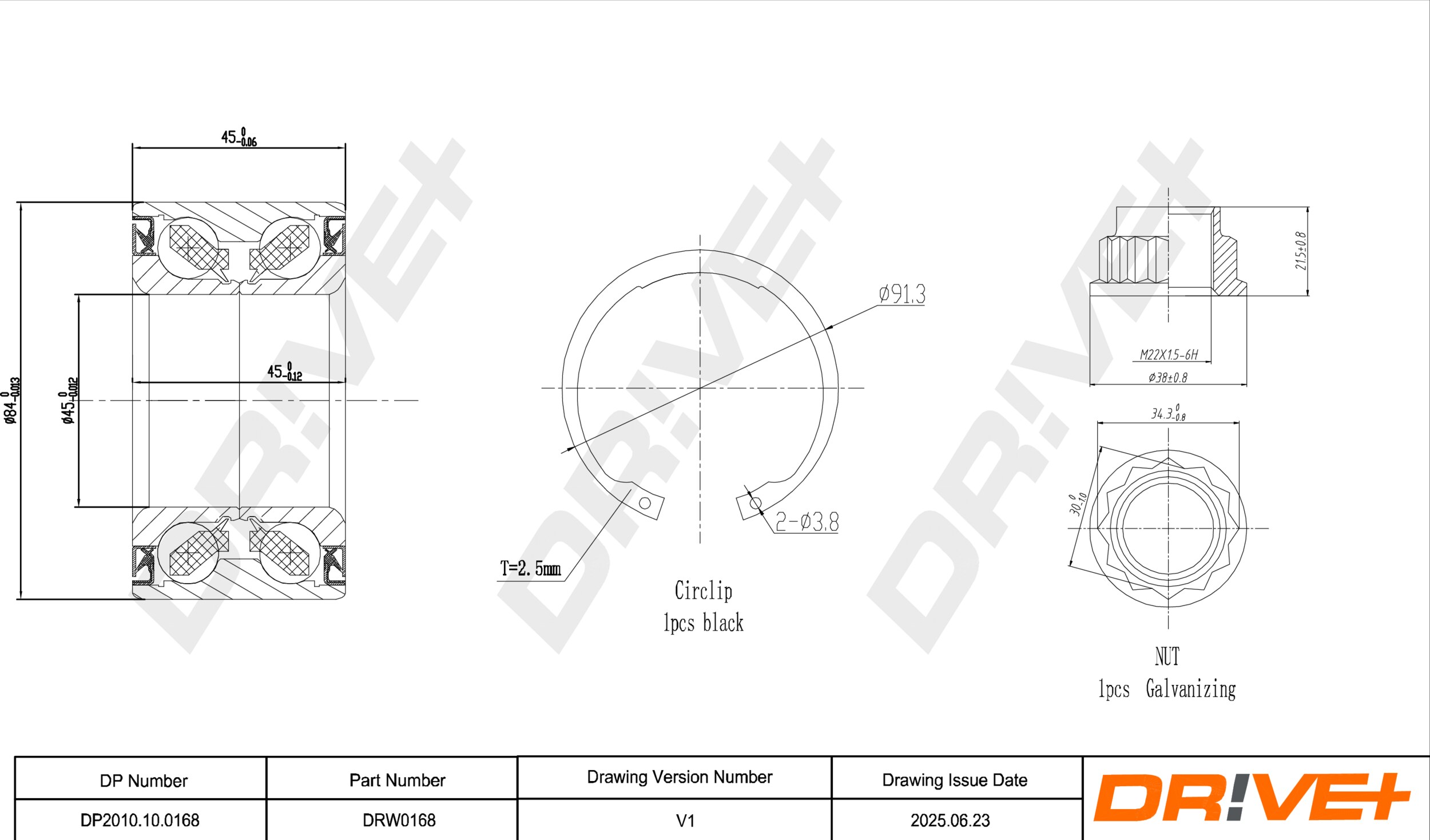 DR!VE+ Hjullejesæt dp2010100168 foraksel for TOYOTA (GAC) MAZDA TOYOTA LEXUS FORD (CHANGAN)