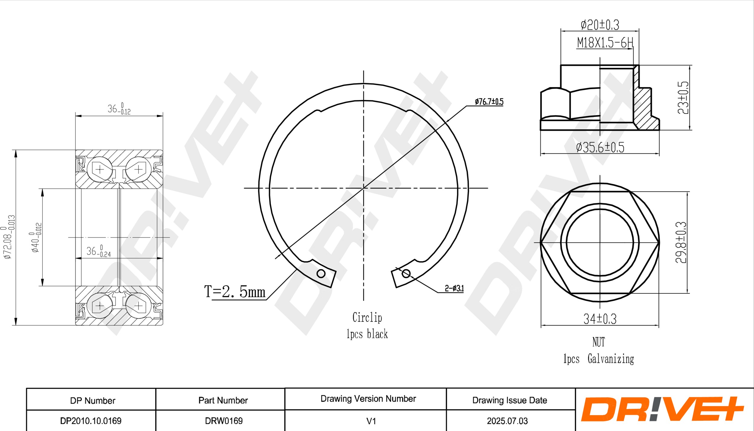 DR!VE+ Hjullejesæt dp2010100169 foraksel for OPEL VAUXHALL MARUTI SUZUKI SUZUKI