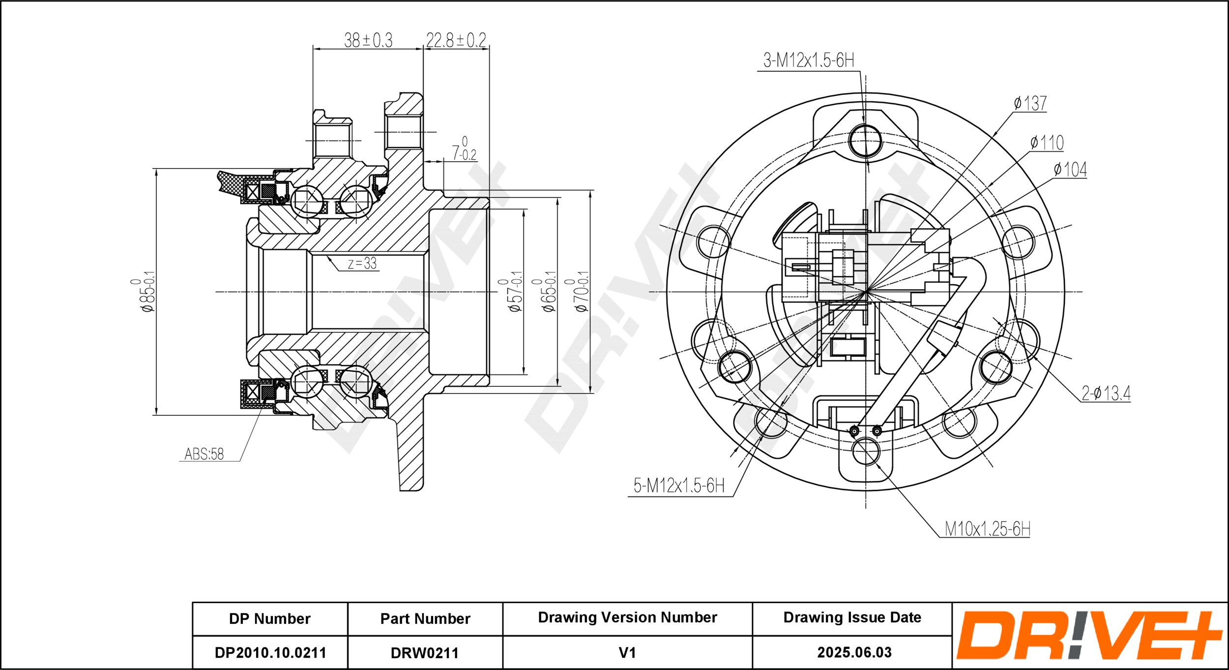 DR!VE+ Hjullejesæt dp2010100211 foraksel for VAUXHALL GENERAL MOTORS