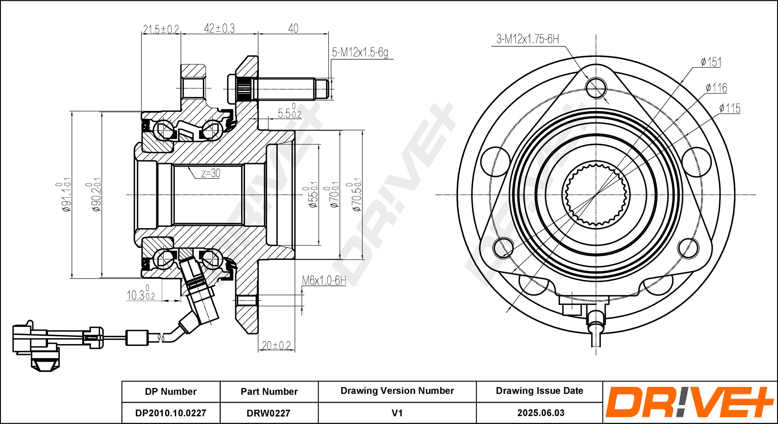 DR!VE+ Hjullejesæt dp2010100227 foraksel for VAUXHALL OPEL CHEVROLET CHEVROLET (SGM)