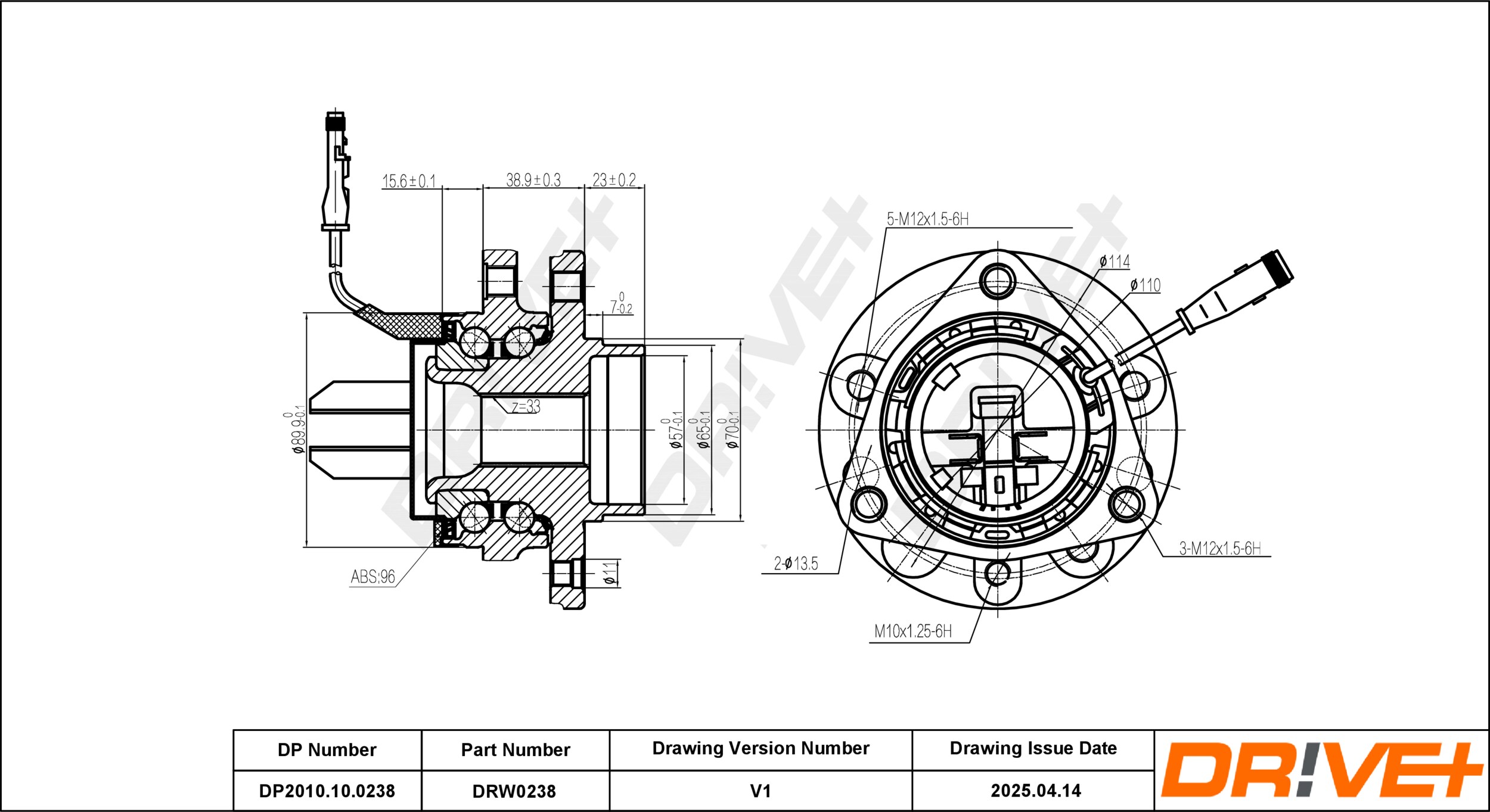 DR!VE+ Hjullejesæt dp2010100238 foraksel for OPEL VAUXHALL