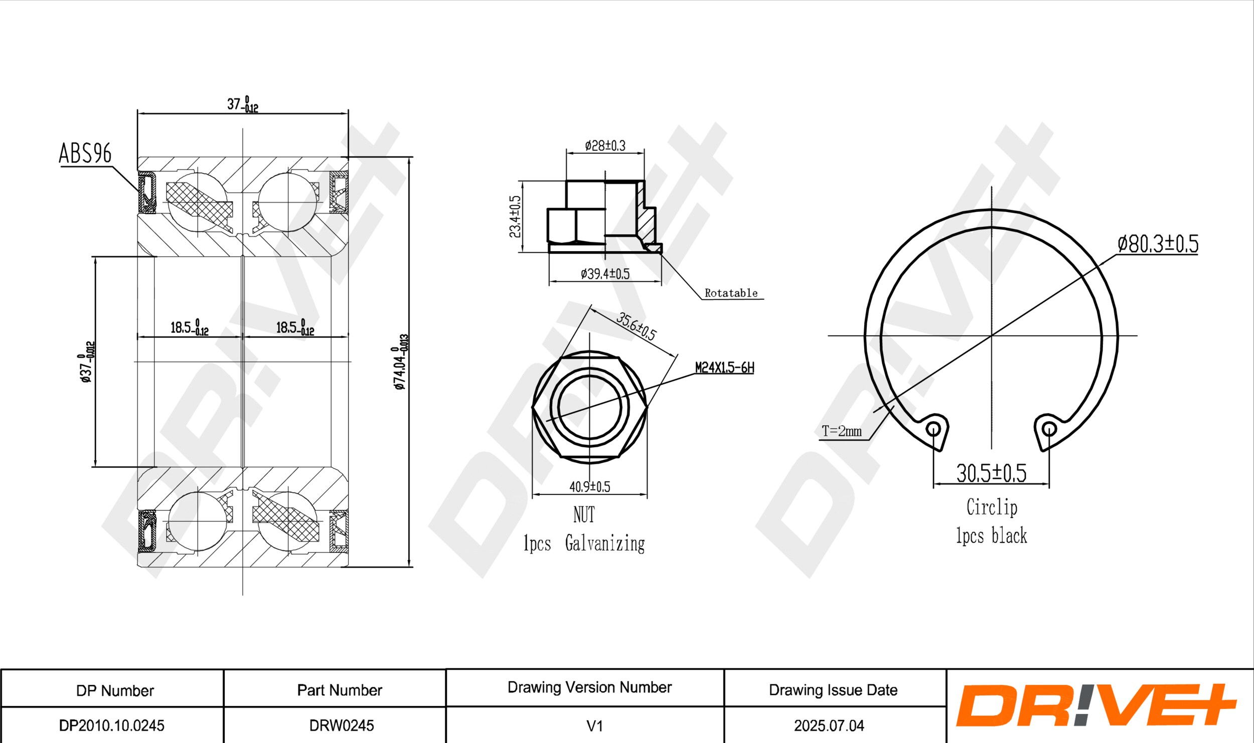 DR!VE+ Hjullejesæt dp2010100245 foraksel for VAUXHALL FIAT LANCIA