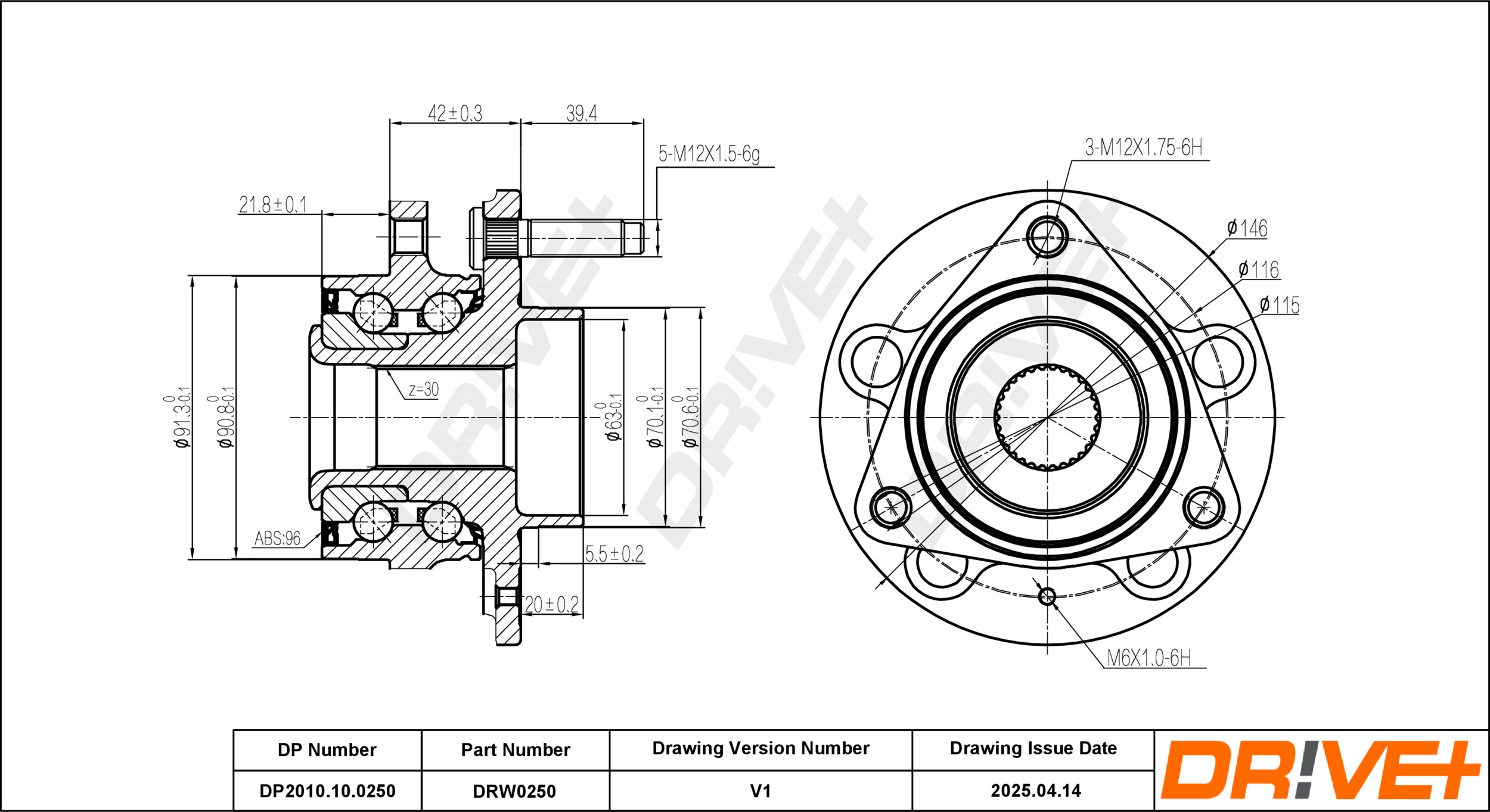 DR!VE+ Hjullejesæt dp2010100250 foraksel for OPEL BUICK (SGM) VAUXHALL CHEVROLET
