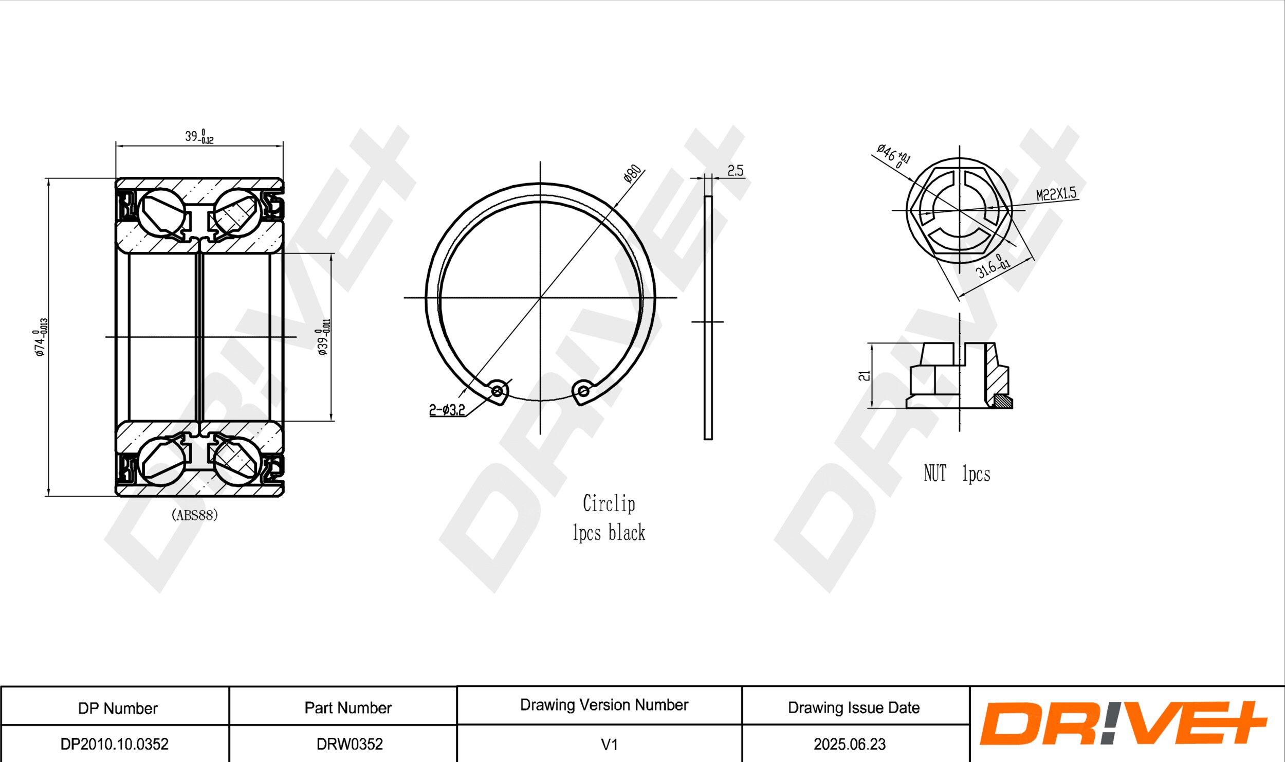DR!VE+ Hjullejesæt dp2010100352 foraksel for FORD SAIC MOTOR