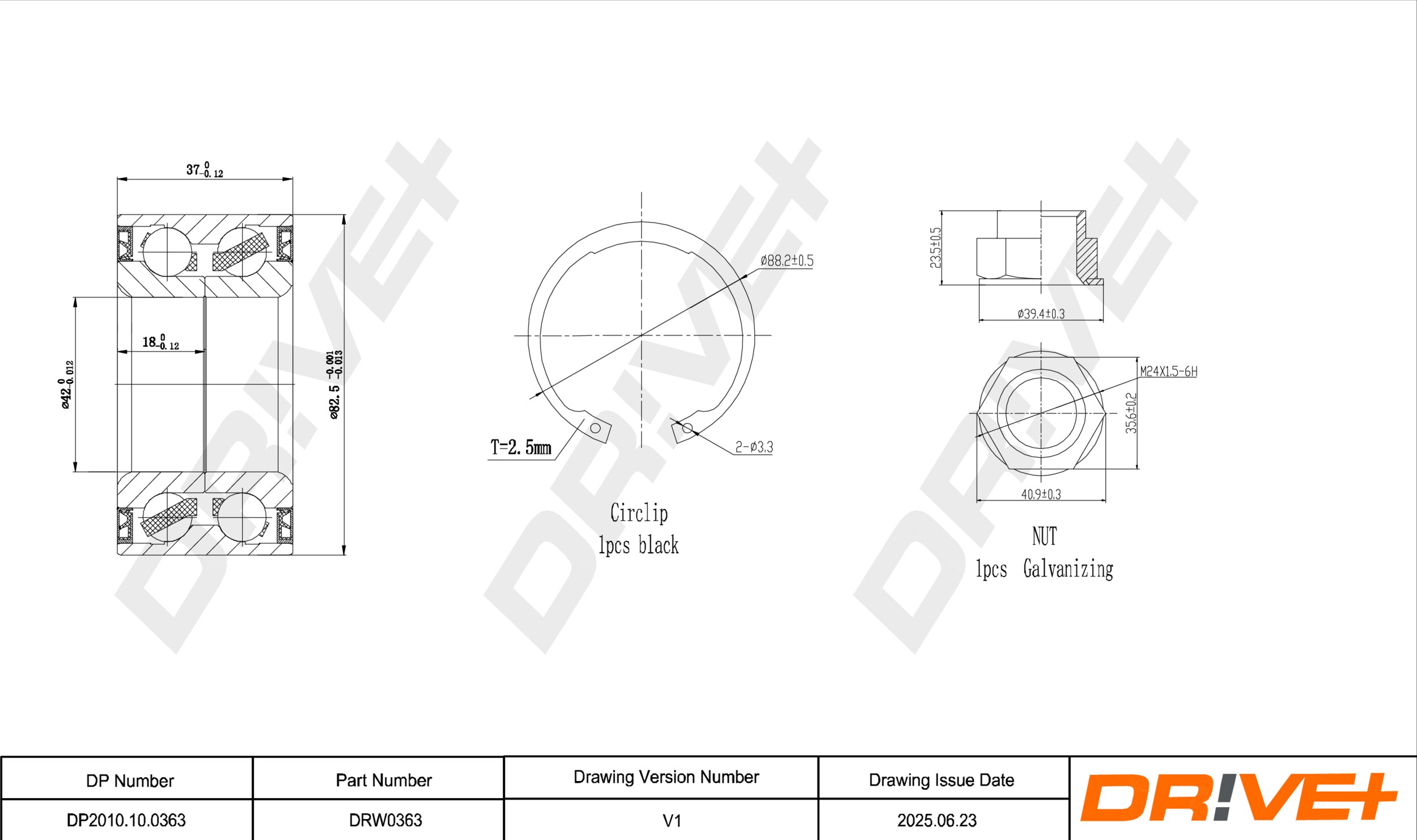 DR!VE+ Hjullejesæt dp2010100363 foraksel for VAUXHALL OPEL FIAT