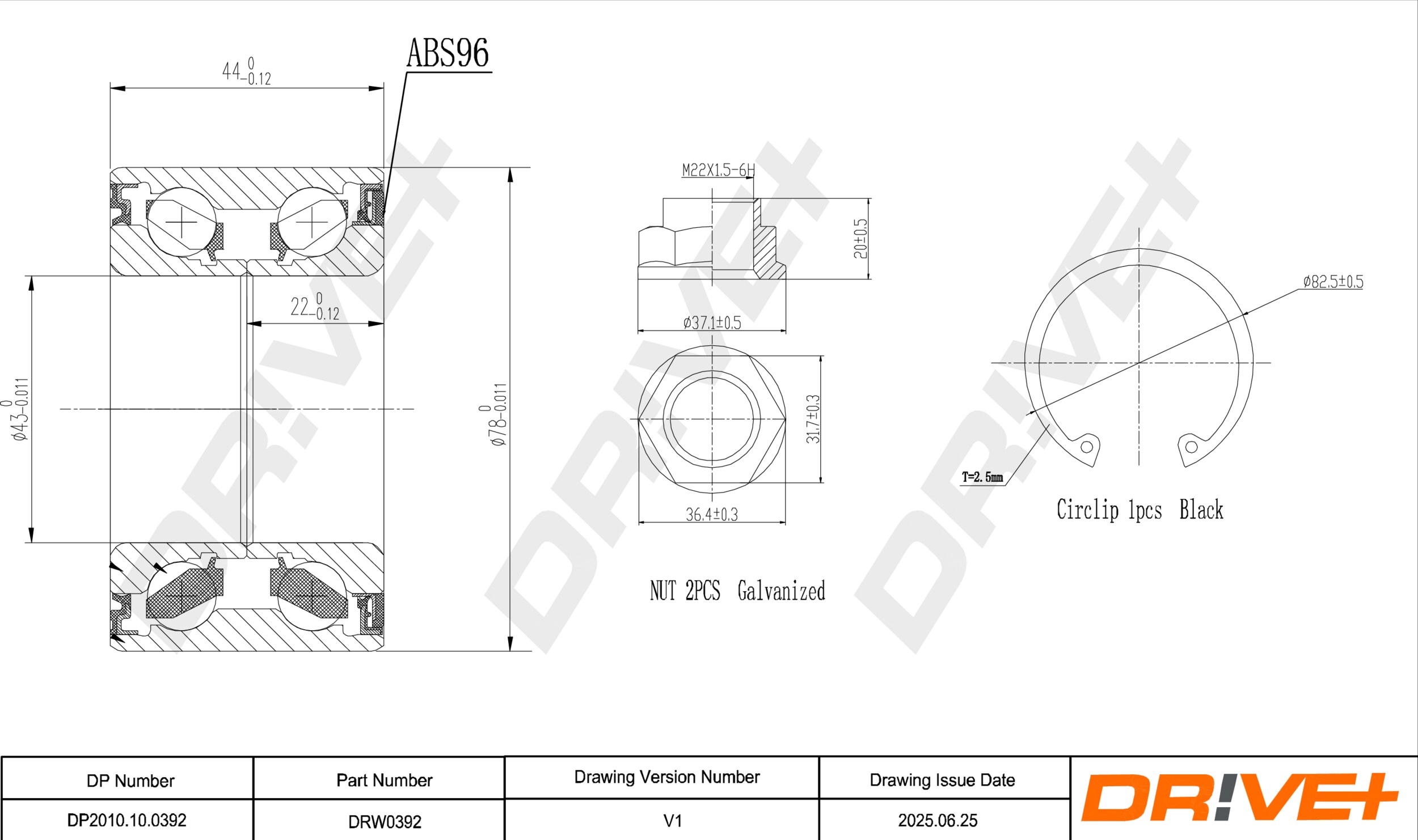 DR!VE+ Hjullejesæt dp2010100392 foraksel for HONDA (DONGFENG) HONDA