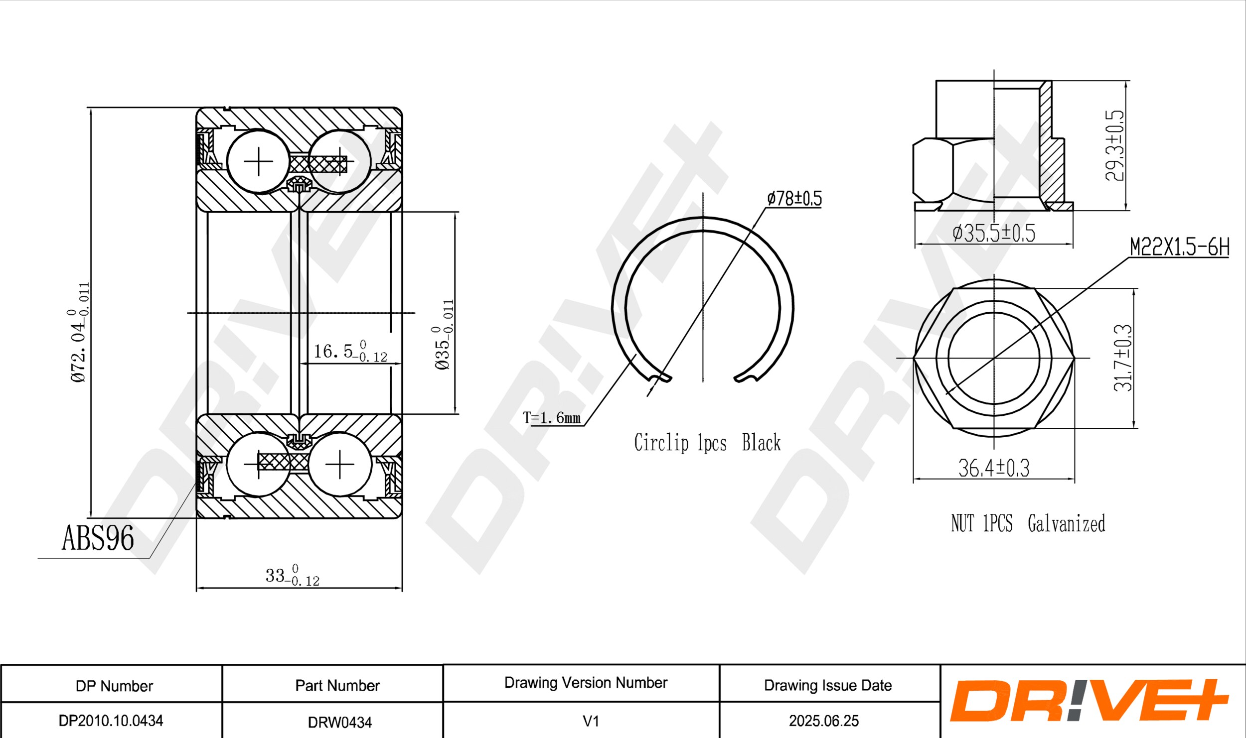DR!VE+ Hjullejesæt dp2010100434 foraksel for PEUGEOT LANCIA FIAT