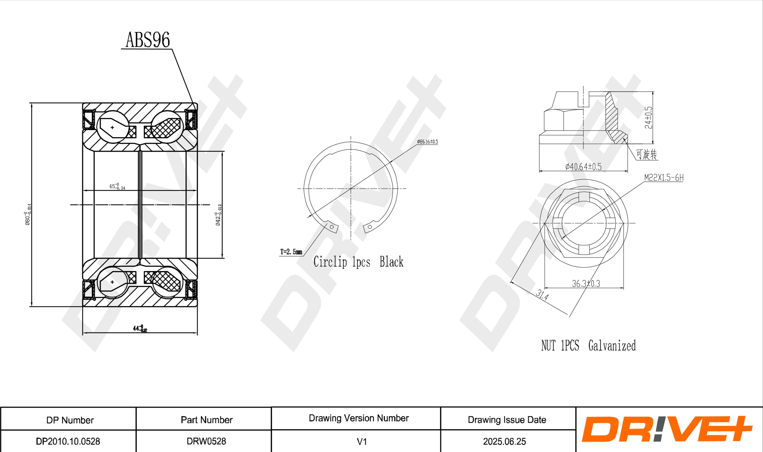 DR!VE+ Hjullejesæt dp2010100528 foraksel for VAUXHALL PEUGEOT