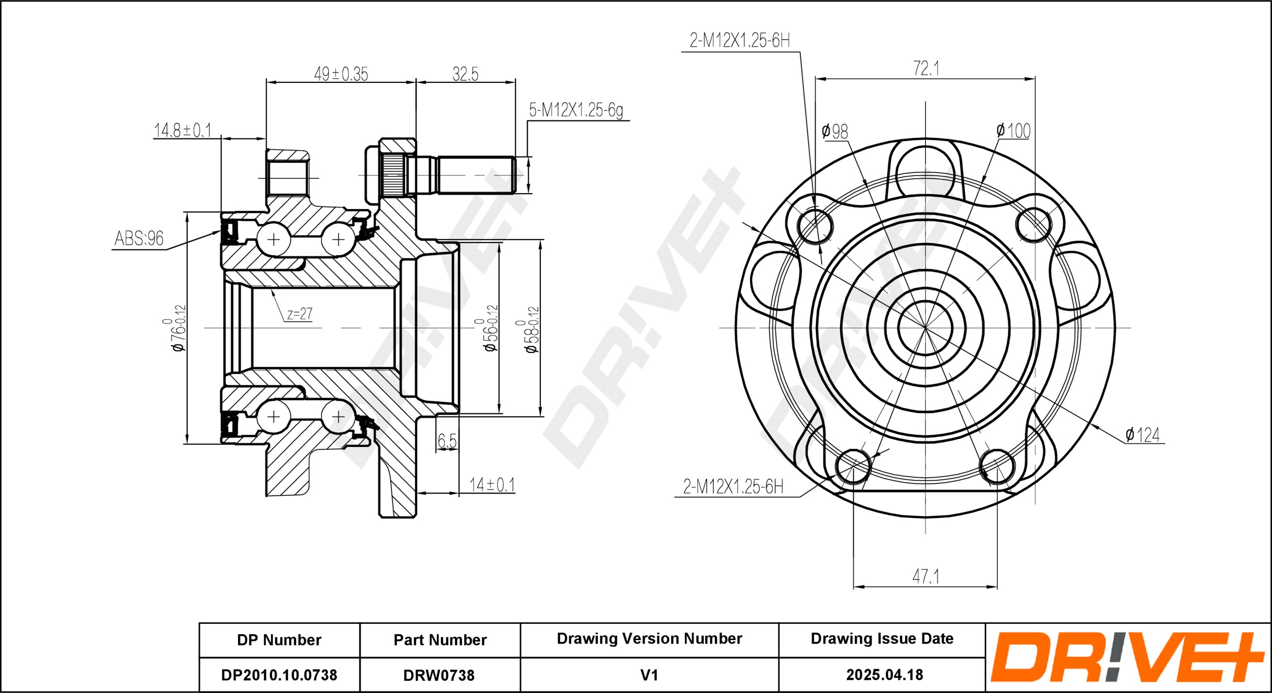 DR!VE+ Hjullejesæt dp2010100738 foraksel for SUBARU