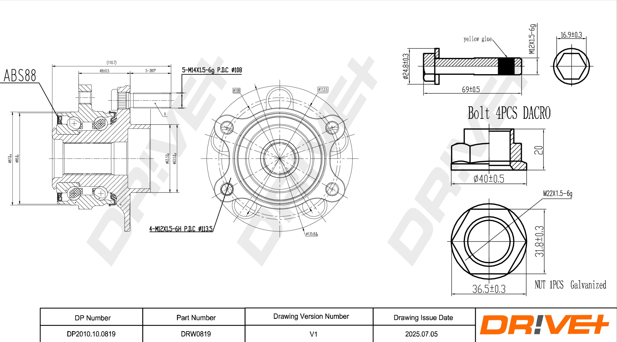 DR!VE+ Hjullejesæt dp2010100819 foraksel for FORD CHEVROLET (SGM)