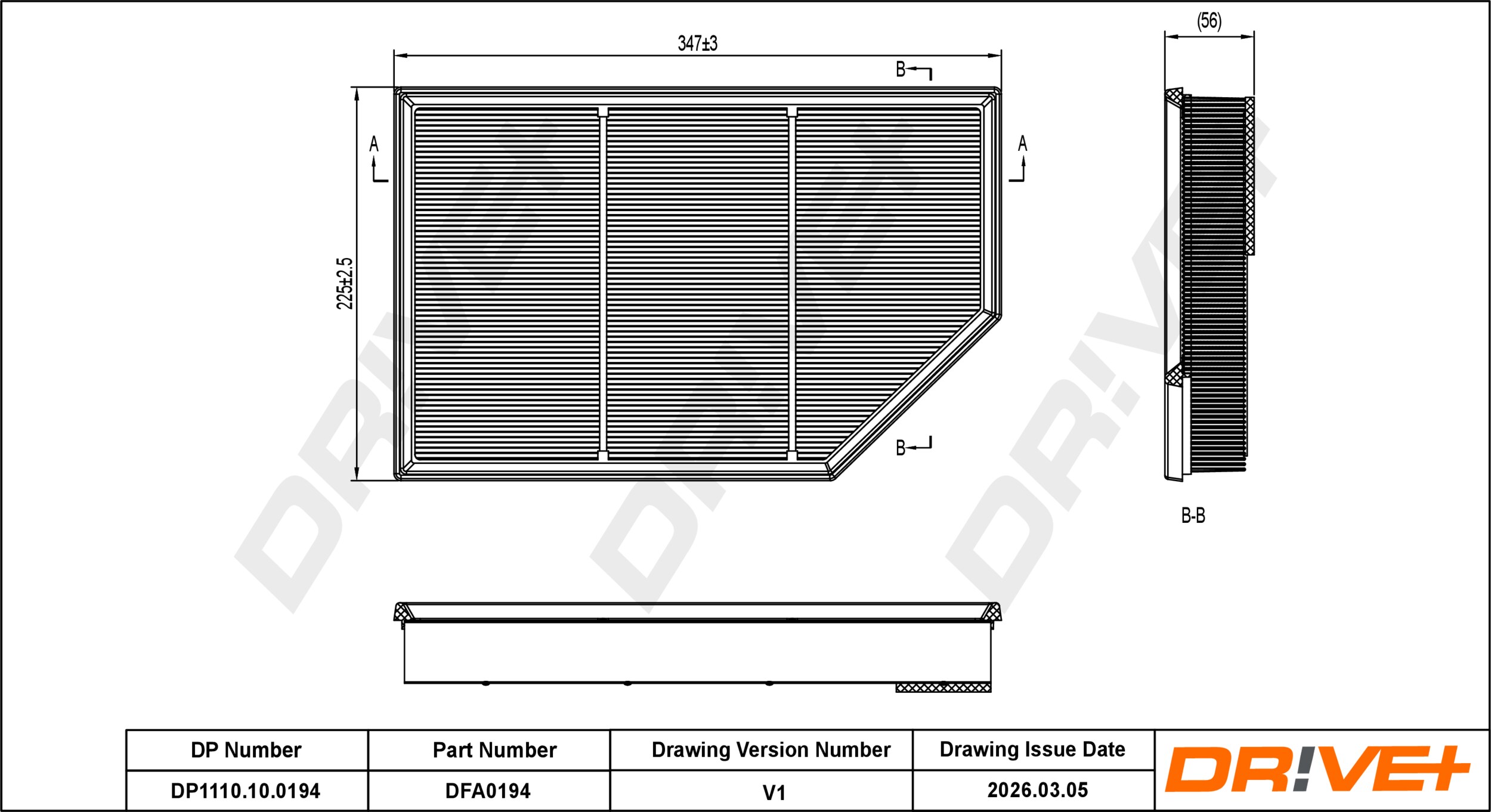 DR!VE+ Luftfilter dp1110100194 Filterindsats 56mm for VOLVO