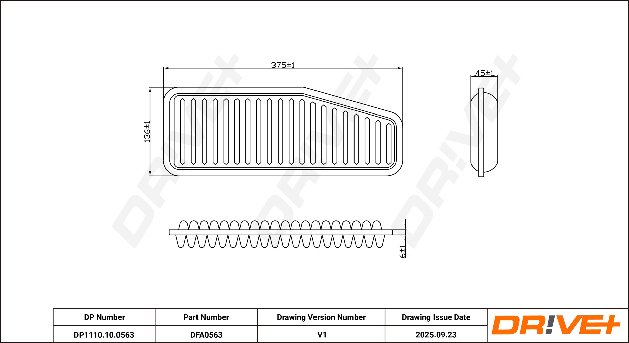 DR!VE+ Luftfilter dp1110100563 Filterindsats 70mm for TOYOTA