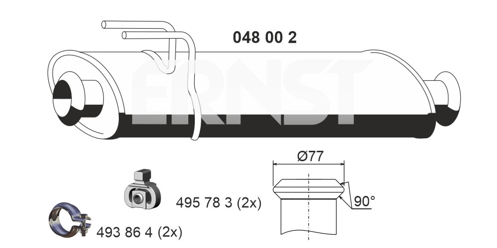 ERNST Midterste lyddæmper 048002 for OPEL GENERAL MOTORS RENAULT