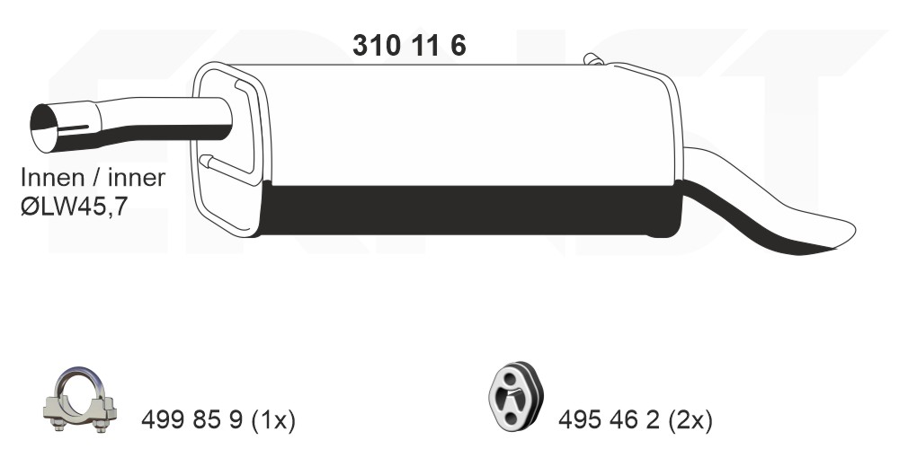 ERNST Bagerste lyddæmper 310116 for FORD