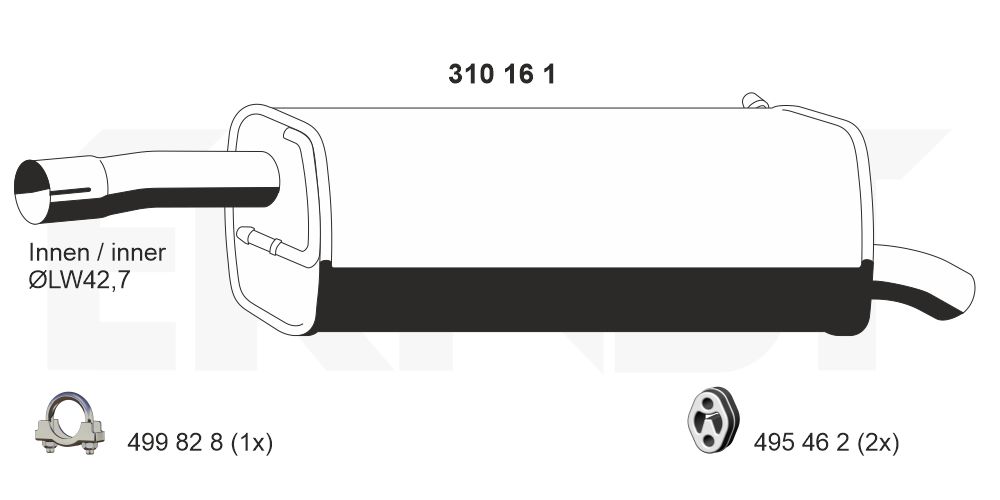 ERNST Bagerste lyddæmper 310161 for FORD MAZDA