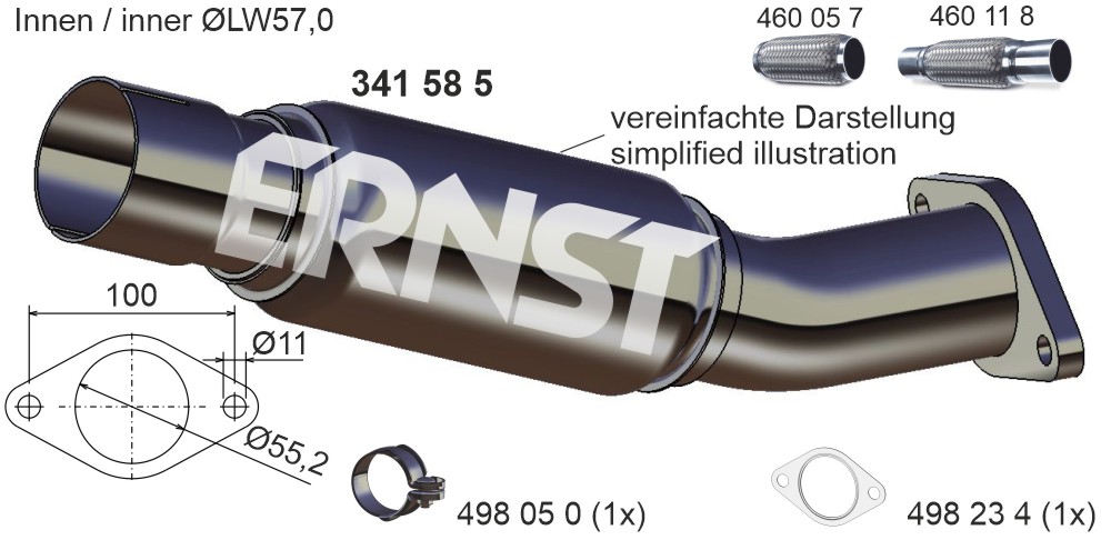 ERNST Reperationsrør, katalysator 341585 foran for FORD