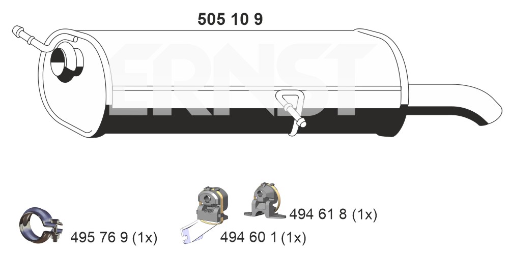 ERNST Bagerste lyddæmper 505109 for PEUGEOT