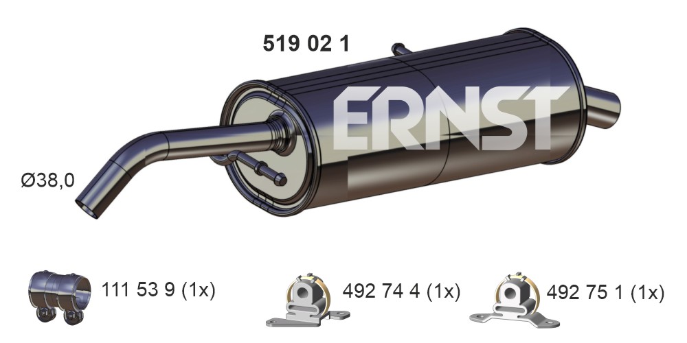 ERNST Bagerste lyddæmper 519021 for CITROËN
