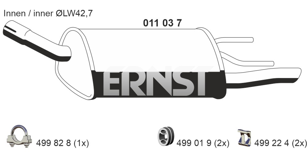ERNST Bagerste lyddæmper 011037 for OPEL GENERAL MOTORS