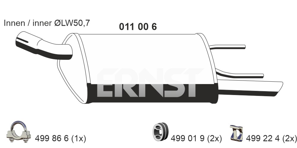 ERNST Bagerste lyddæmper 011006 for OPEL GENERAL MOTORS