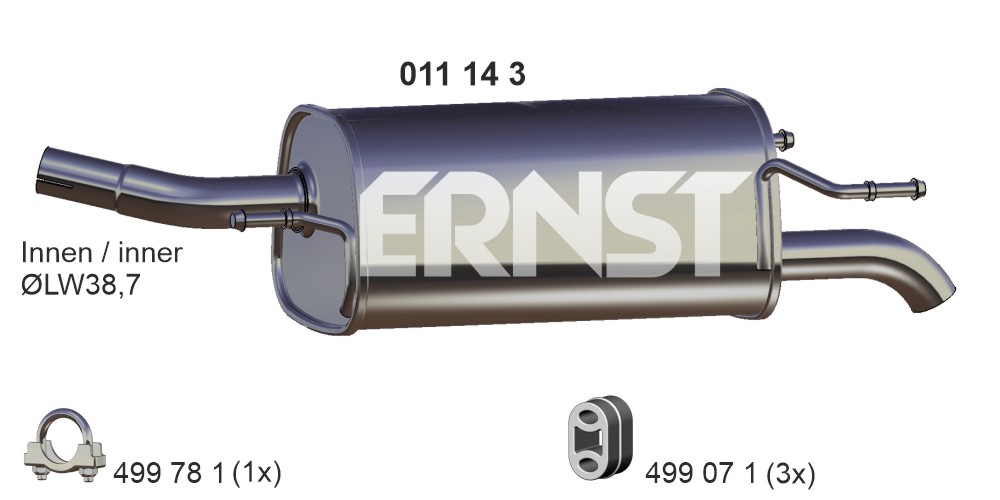 ERNST Bagerste lyddæmper 011143 for OPEL GENERAL MOTORS