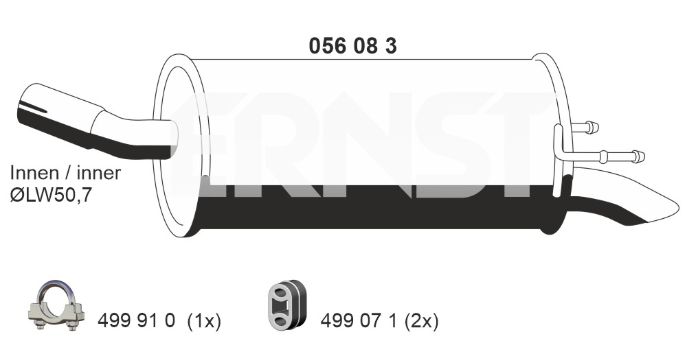 ERNST Bagerste lyddæmper 056083 for OPEL GENERAL MOTORS