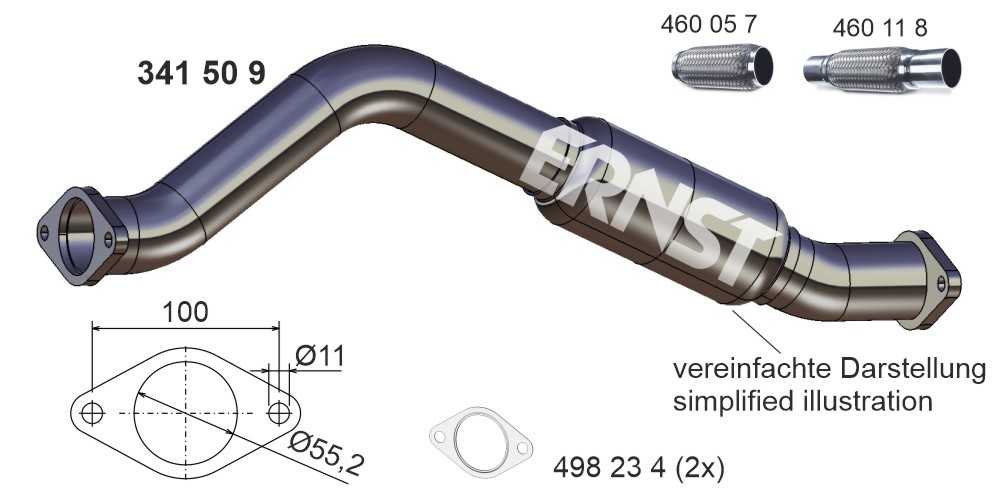 ERNST Udstødningsrør 341509 midten for FORD