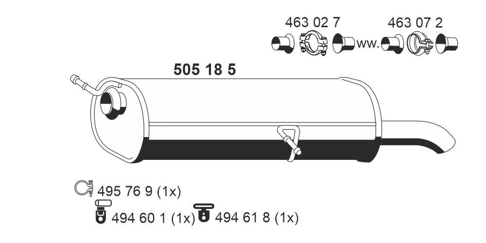 ERNST Bagerste lyddæmper 505185 for CITROËN PEUGEOT
